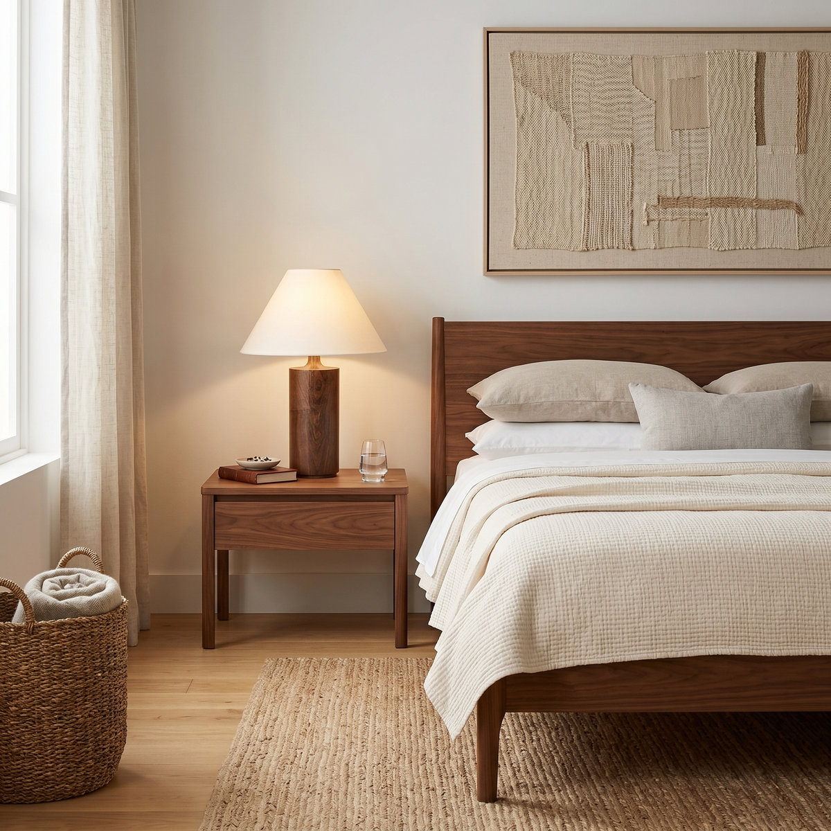 Lampe de Chevet Bois Hêtre & Lin | Fiolla Home Tunisie