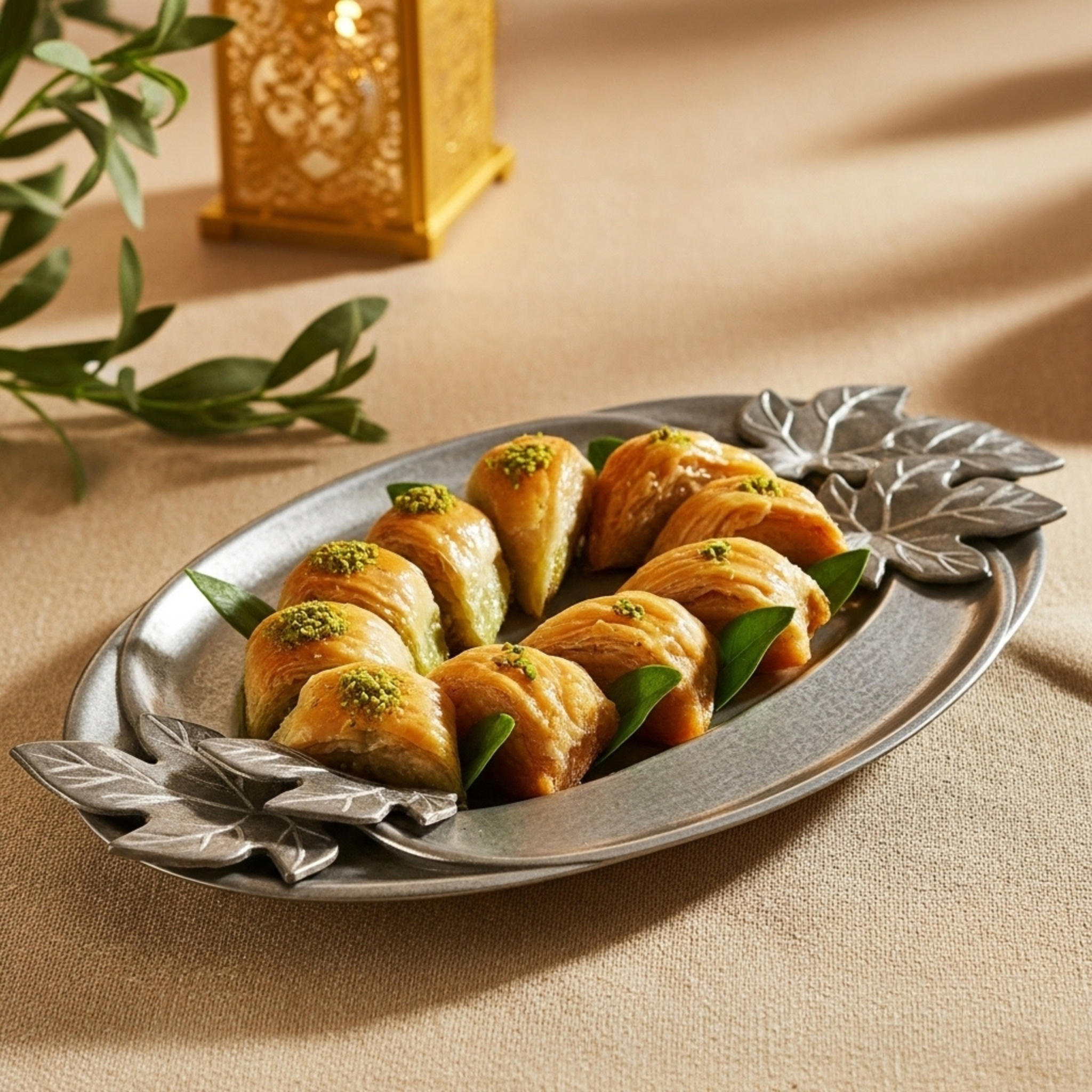 Set de 2 Plateaux Ovales Cuivre Indien Feuilles Figuier | Fiolla Home