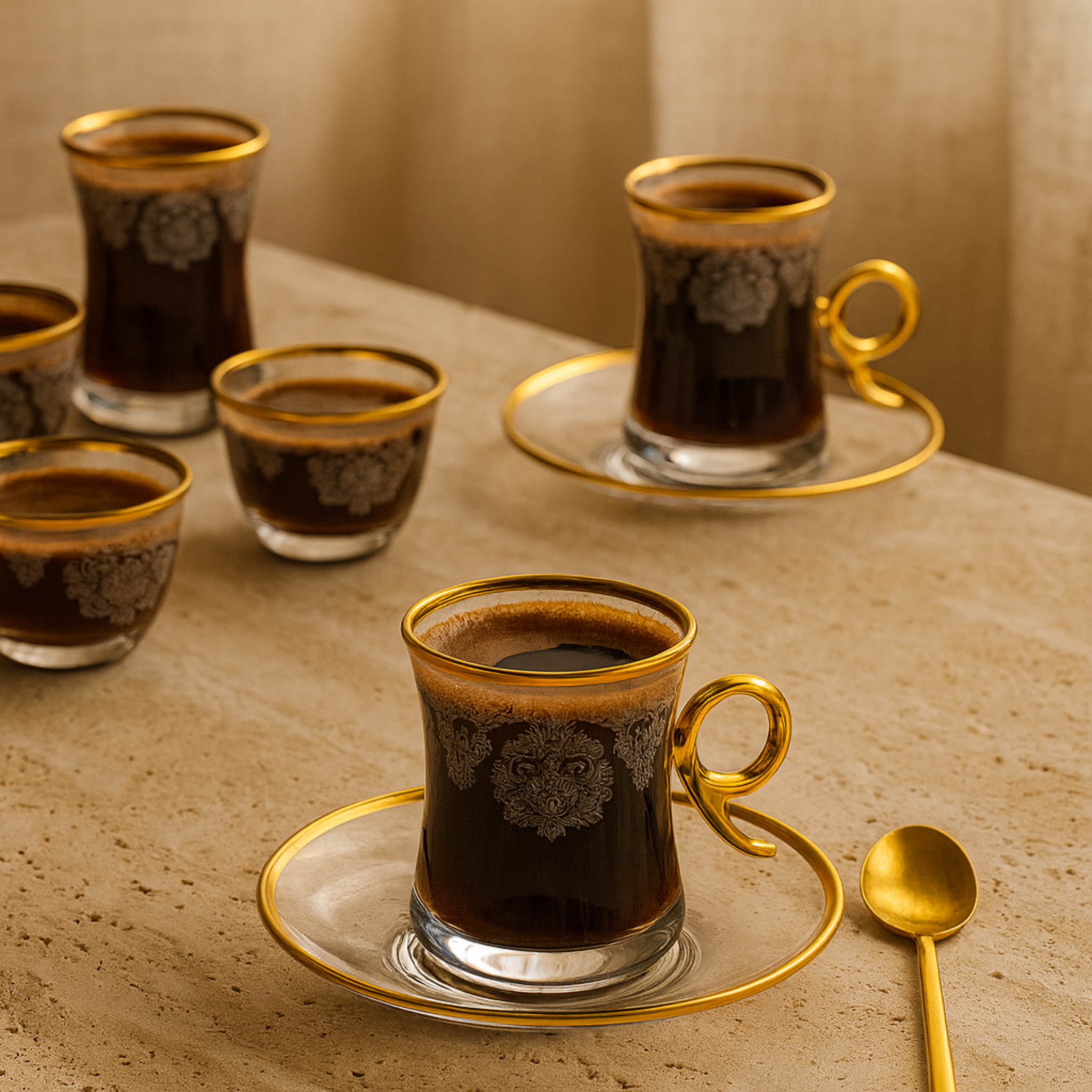 Service à Thé et Café Turc | En Cristal Doré | Fiolla Home