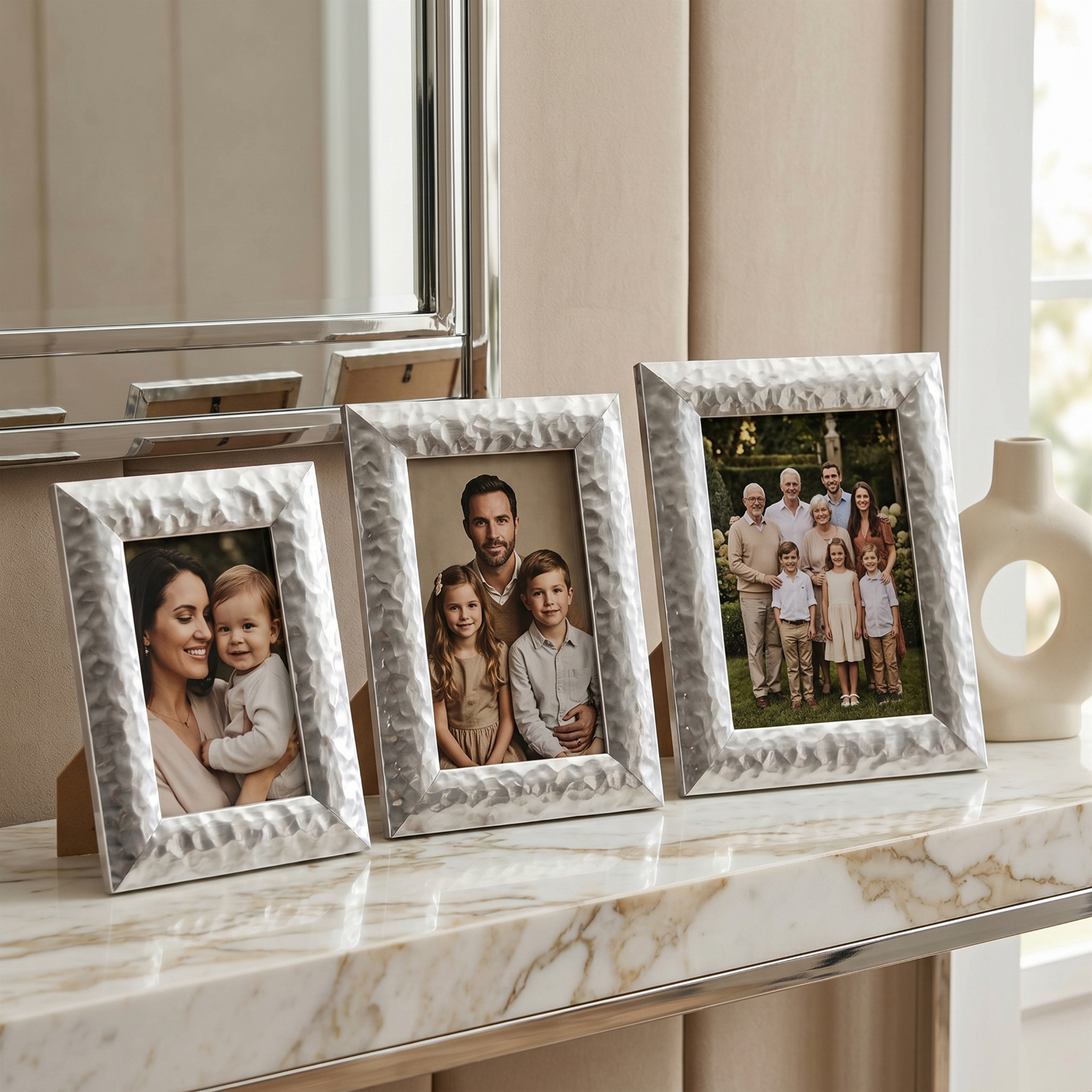Set 3 Cadres Photo Argent Tunisie | Cadres Martelés | Fiolla Home