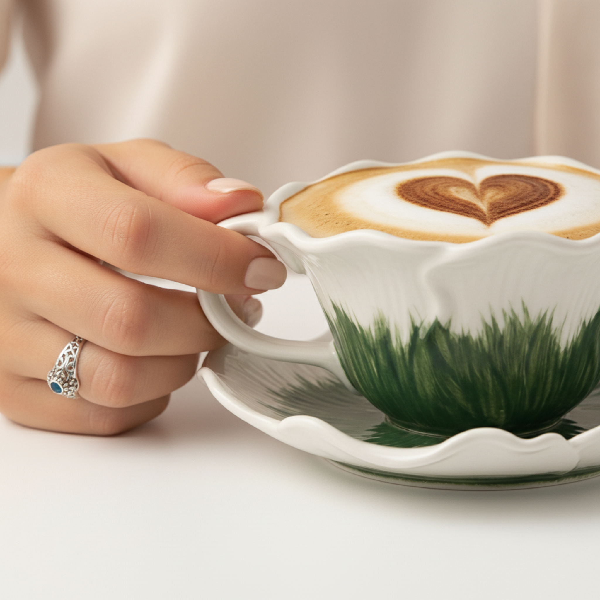 Tasse à Café Céramique "Jardin d'Hiver" avec Soucoupe - Design Floral