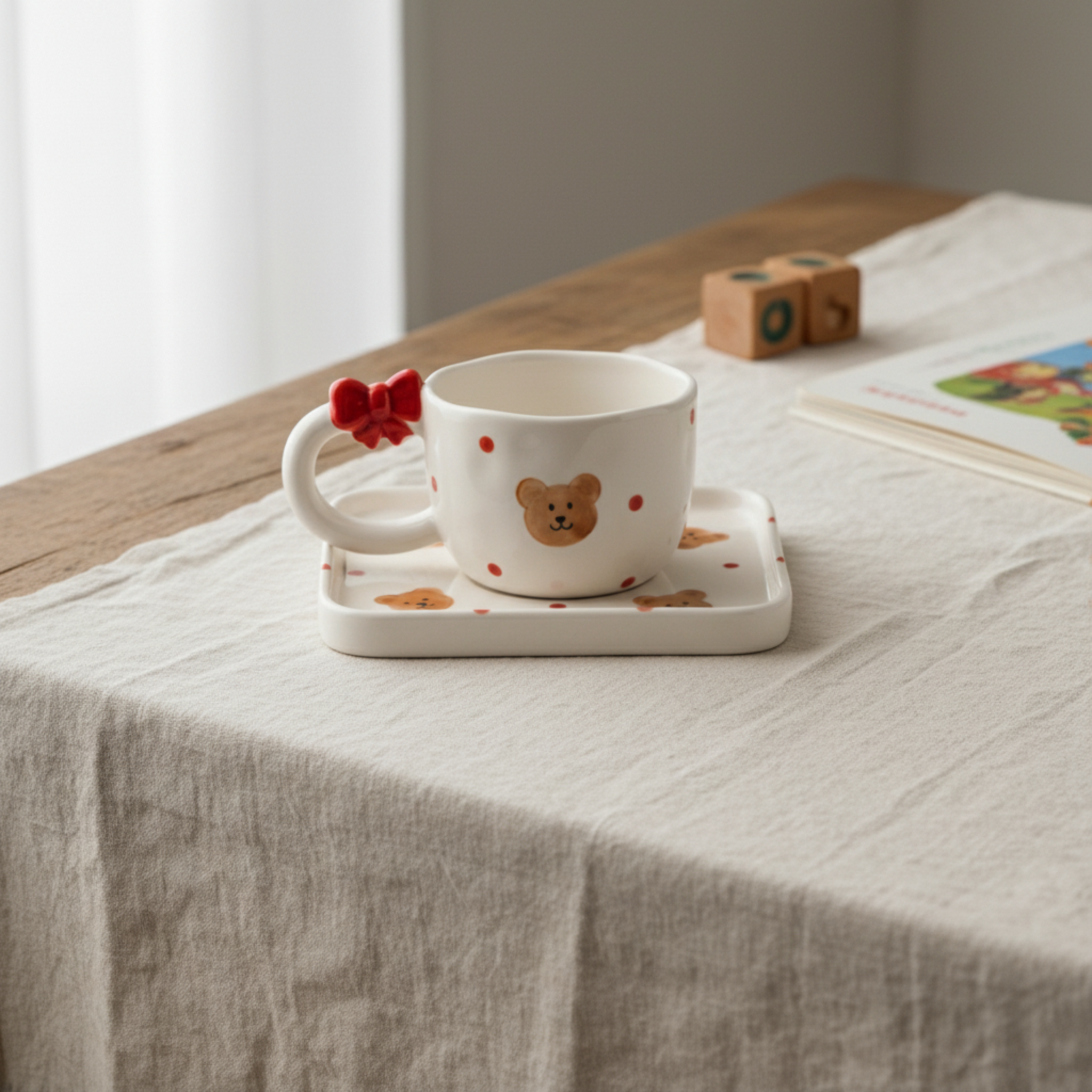 Ensemble Tasse & Soucoupe Ours "Teddy Bow" - Céramique Design & Mignonne