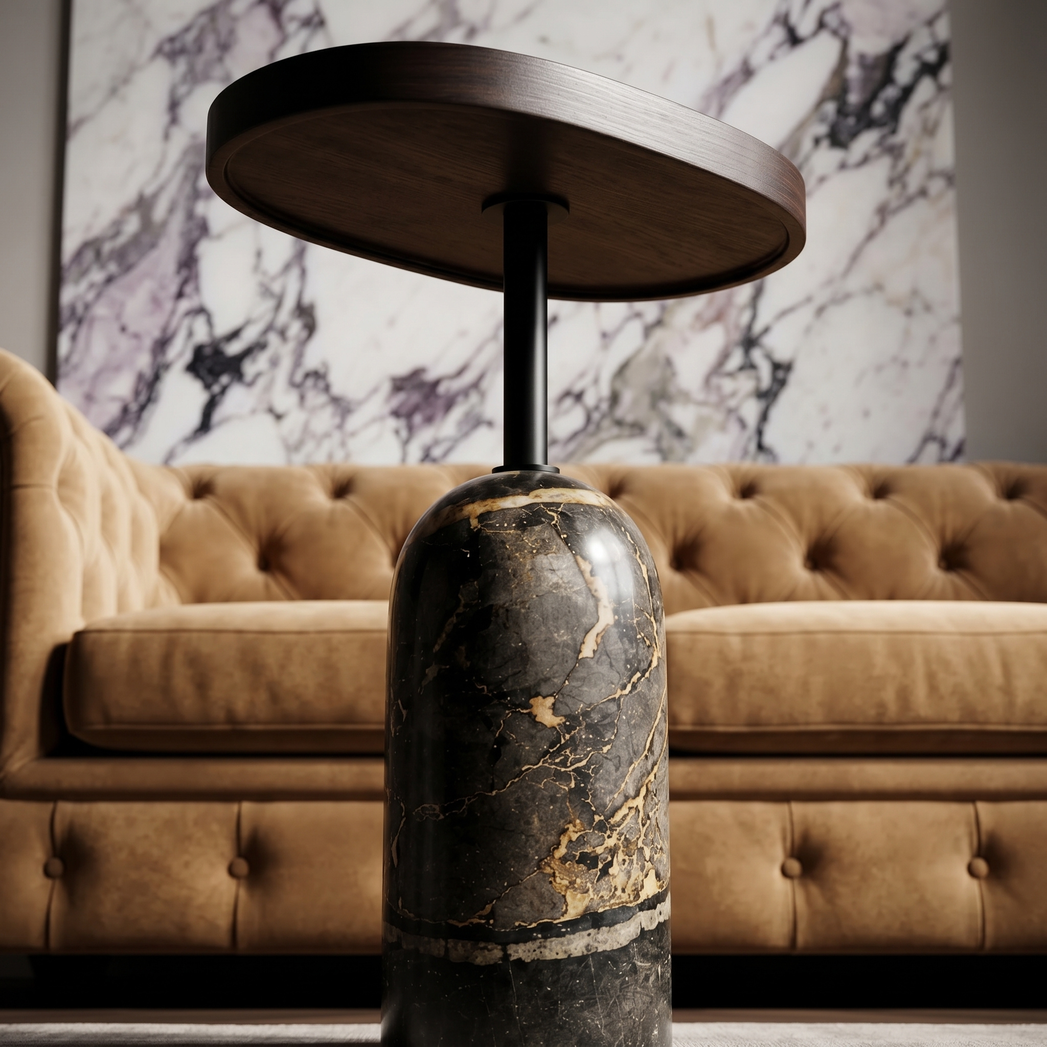 Table d'Appoint Ovale Marbre Amilcar & Bois | Fiolla Home