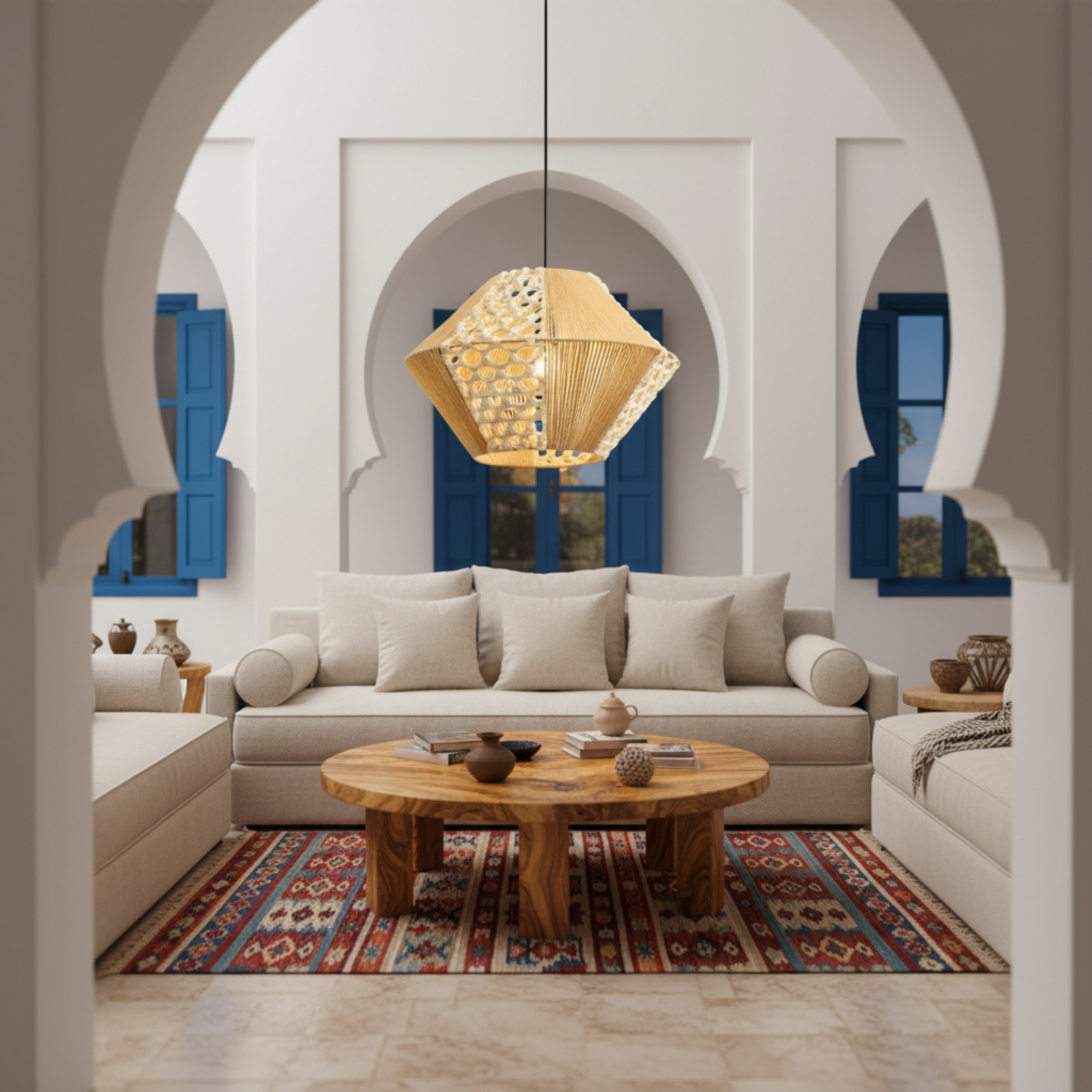 Suspension Jute & Macramé Géométrique | Artisanat Tunisien pour Intérieur Chic