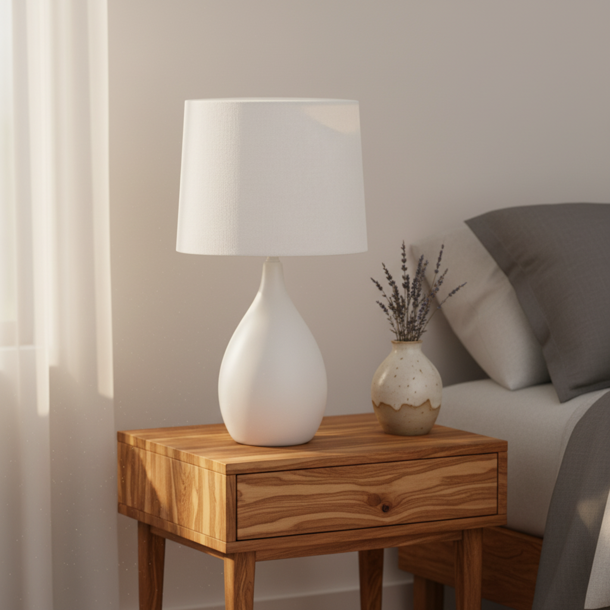Lampe de Chevet Blanche Design Goutte Abat-Jour Blanc | Fiolla Home