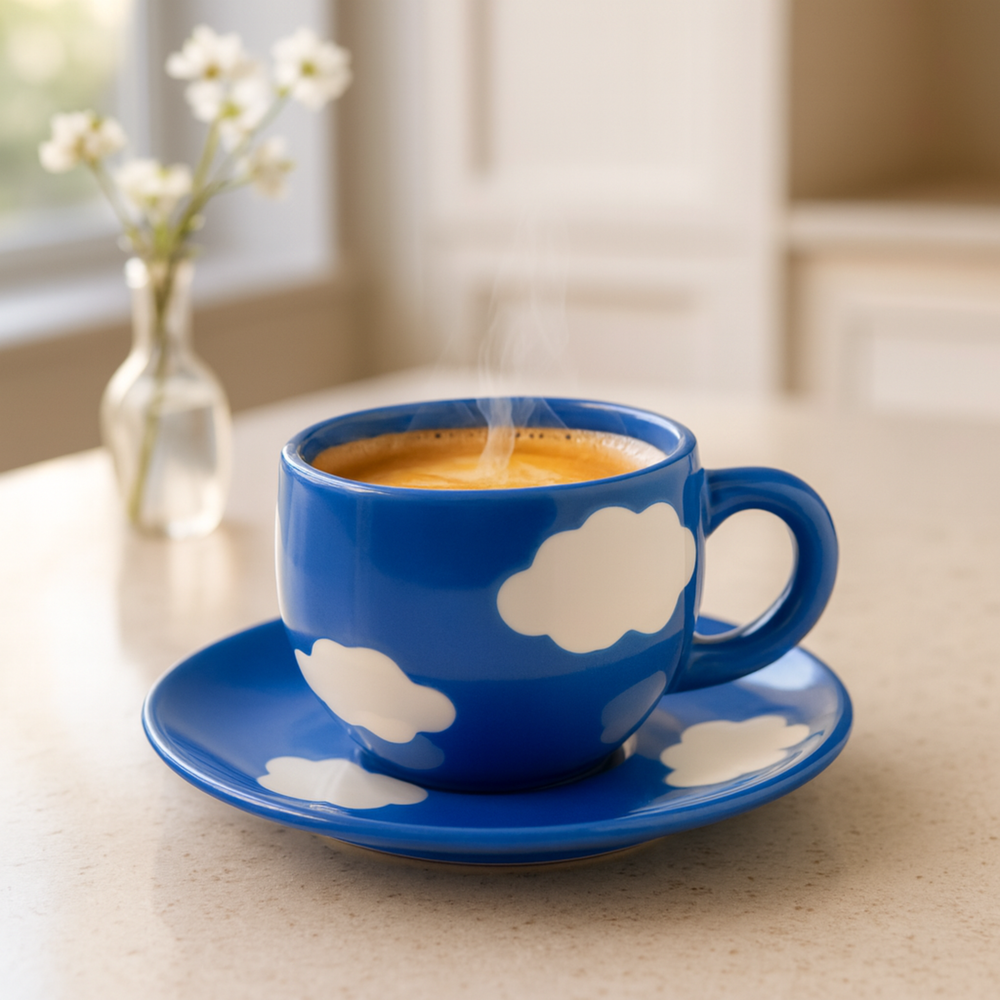 Tasse Café Nuages Bleue avec Soucoupe | Céramique | Fiolla Home