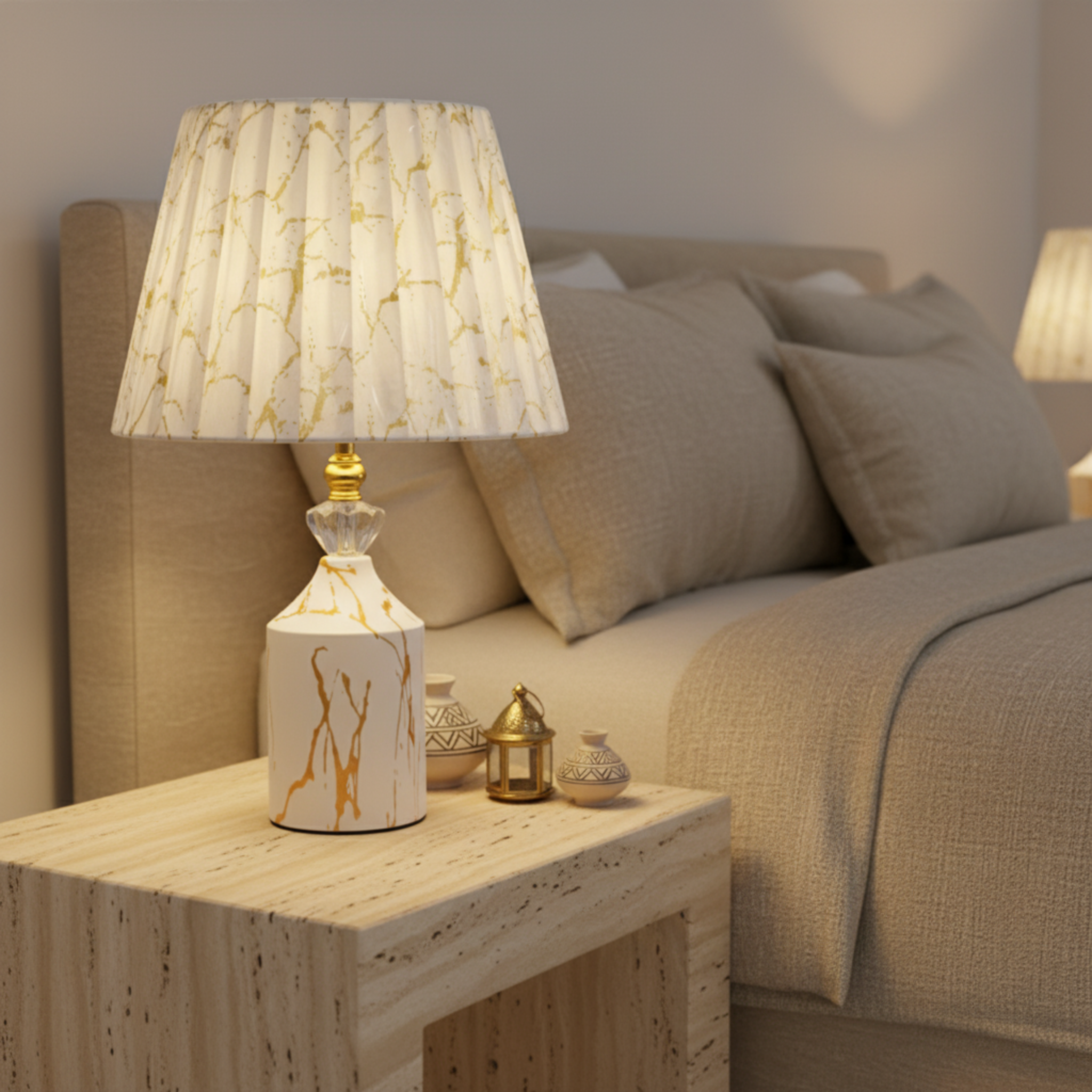 Lampe de Chevet Effet Marbre Blanc Doré | Fiolla Home
