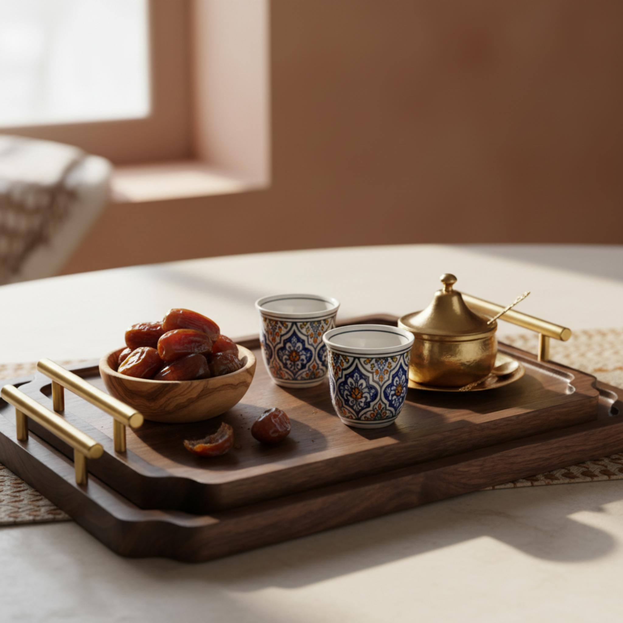 Lot de 2 Plateaux de Service en Bois & Poignées Dorées – Design Chic