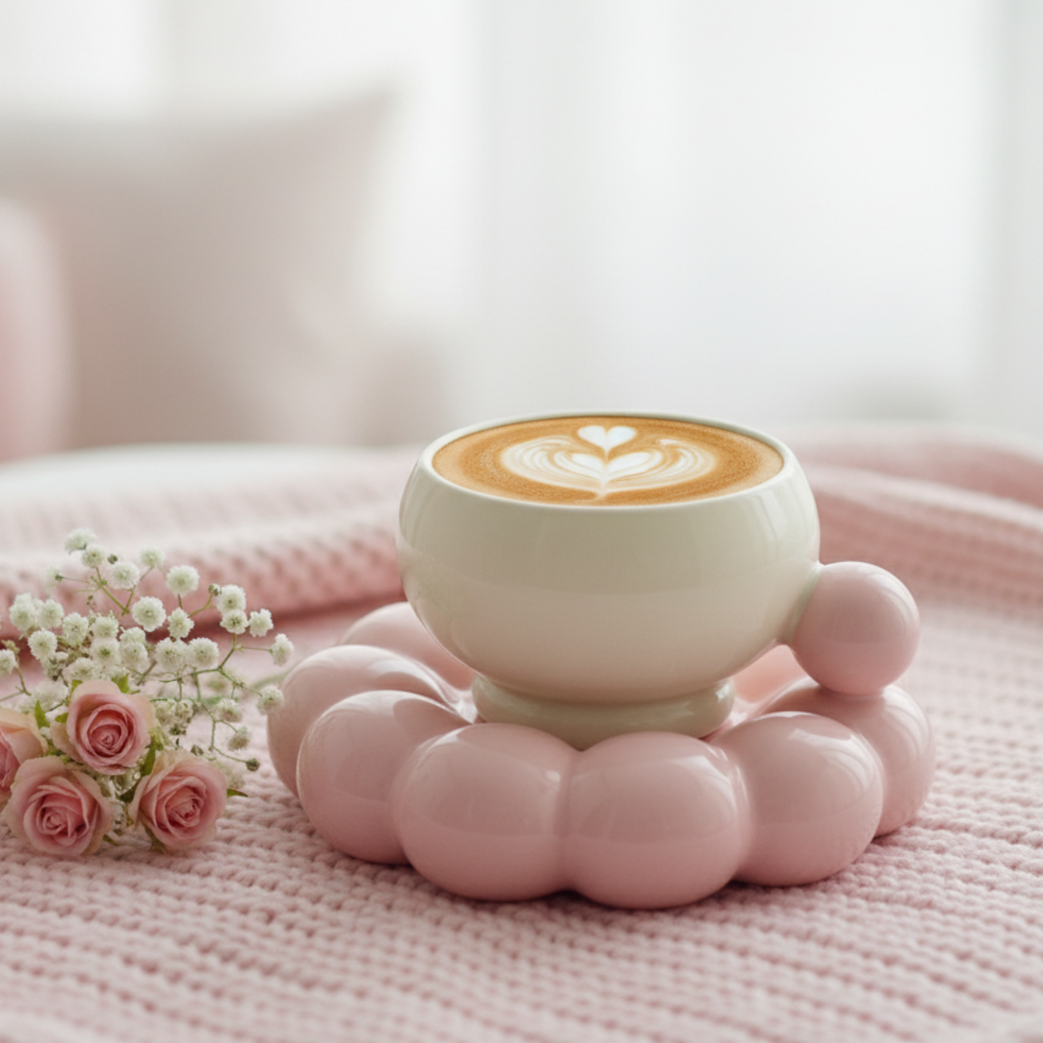 Tasse Bubble Rose avec Sous-Tasse Perles | Café au Lait Tunisie | Fiolla Home