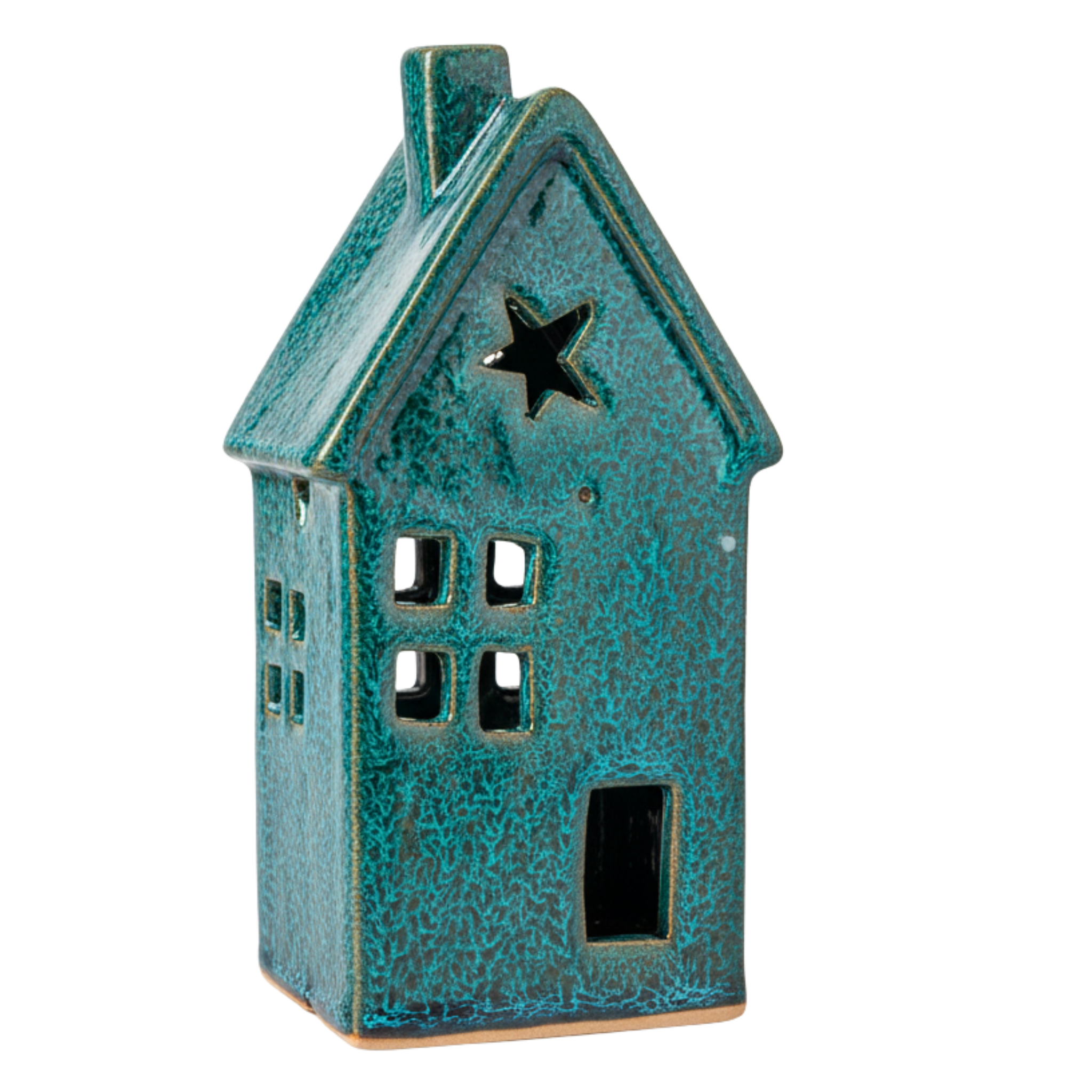 Cache-Bougie Maison en Céramique Turquoise – Fait Main en Tunisie