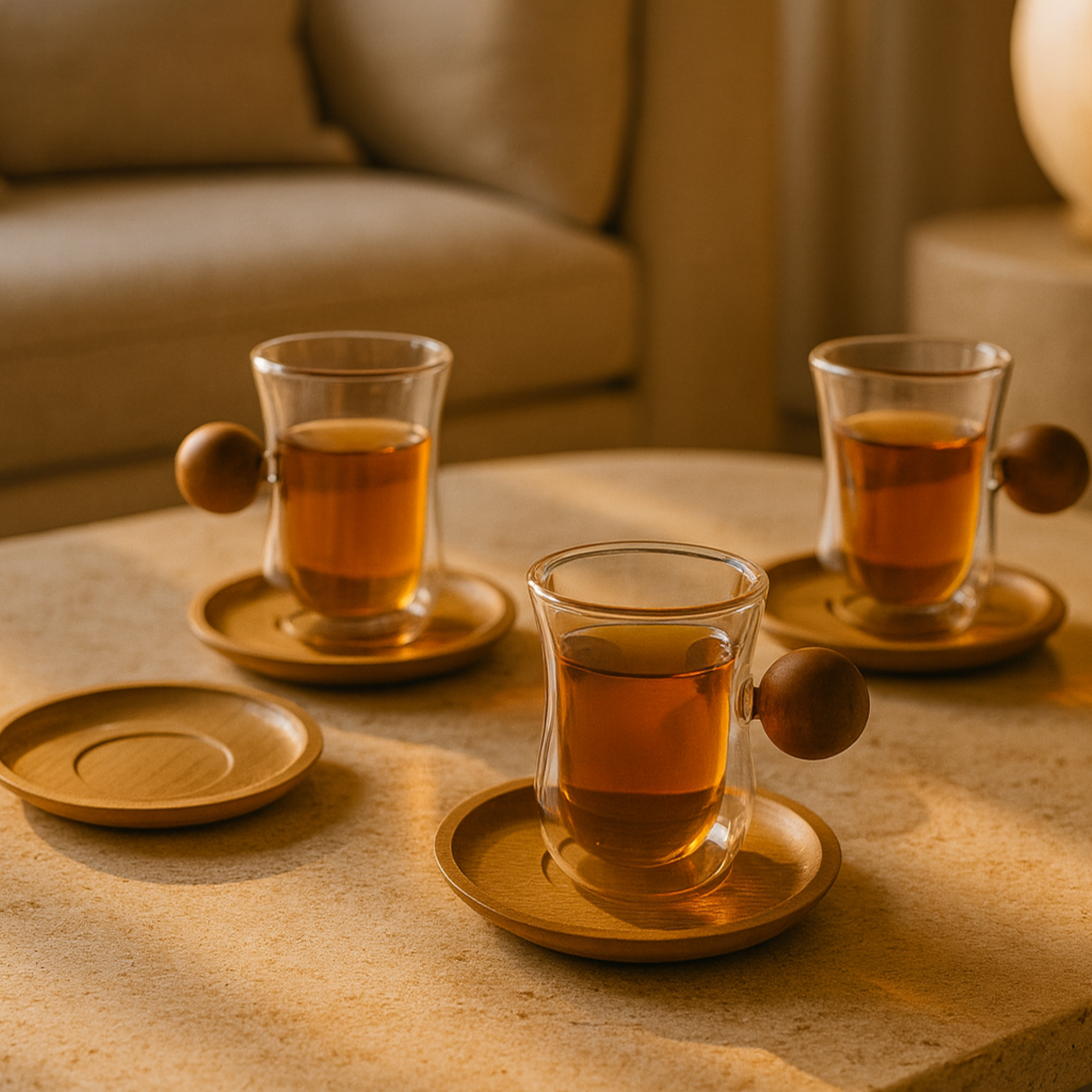 Service à Thé Double Paroi | Verre & Bois | Fiolla Home Tunisie