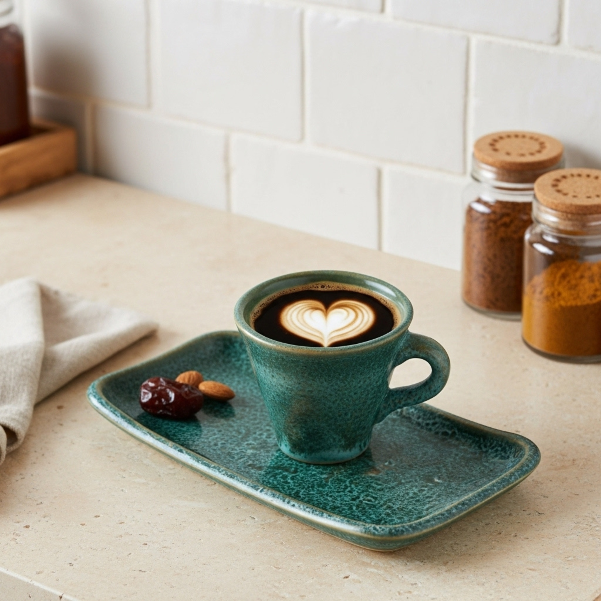 Tasse Espresso + Plateau Turquoise – Céramique Artisanale Tunisie