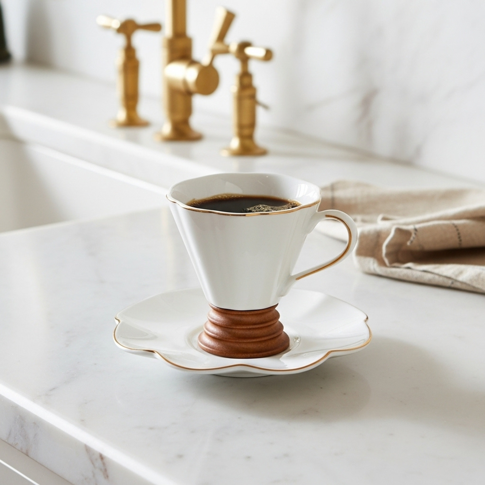 Service Café Noir Porcelaine – 6 Tasses + 6 Soucoupes