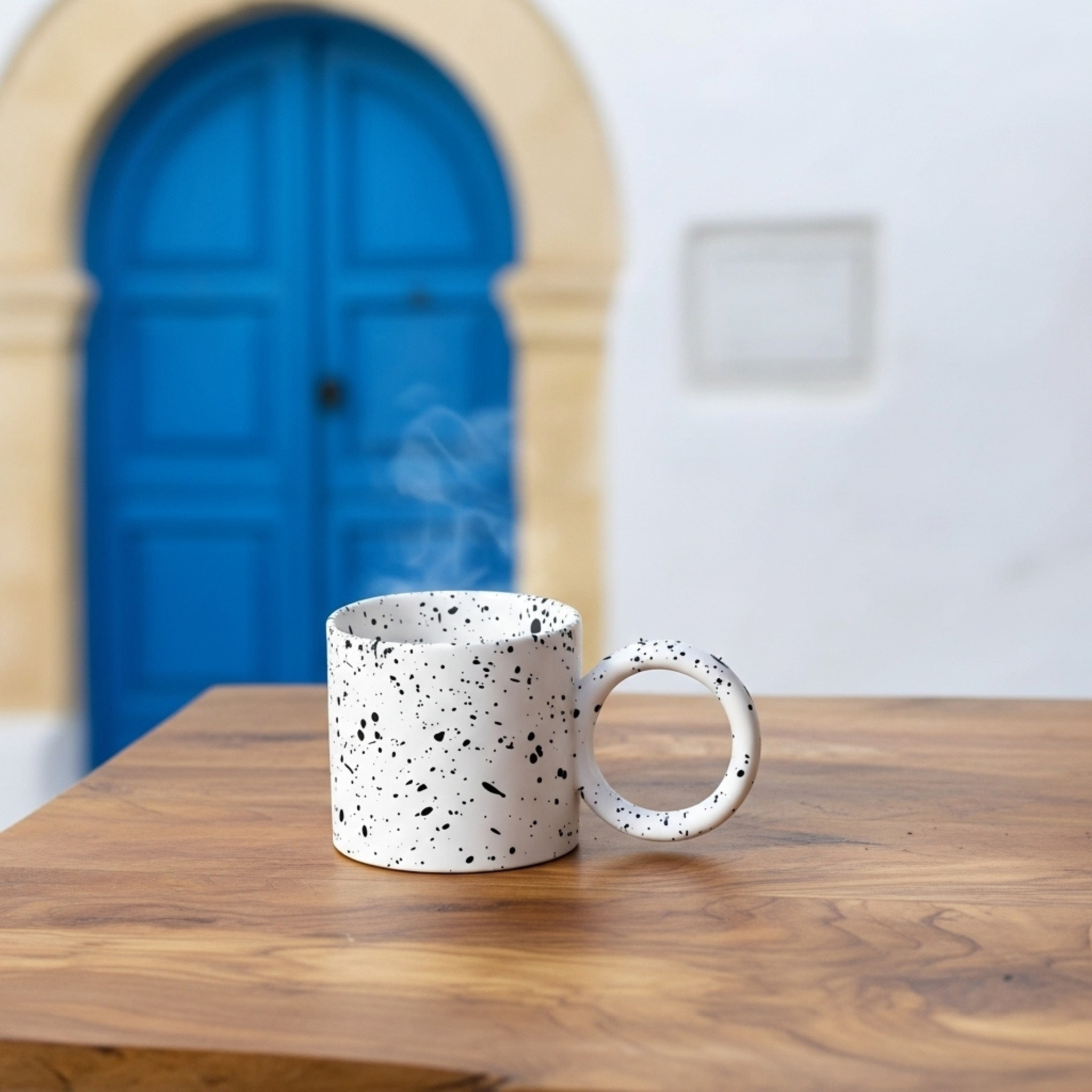 Mug Céramique Moucheté – Anse Anneau Minimal Chic