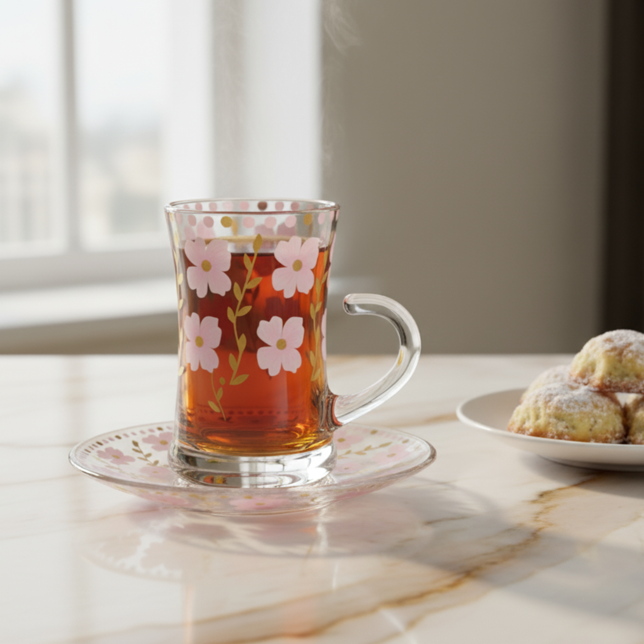 Service à Thé Verre Floral | Vaisselle Tunisie | Fiolla Home