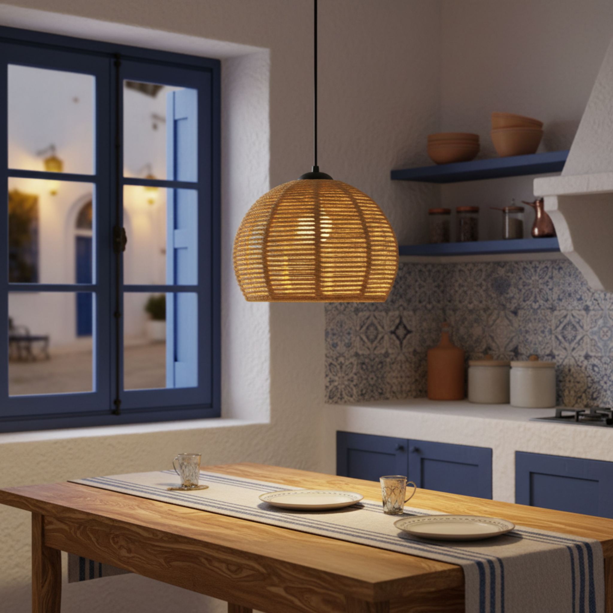 Suspension "Zina" en Jute Tressé – Lustre Style Boho Naturel