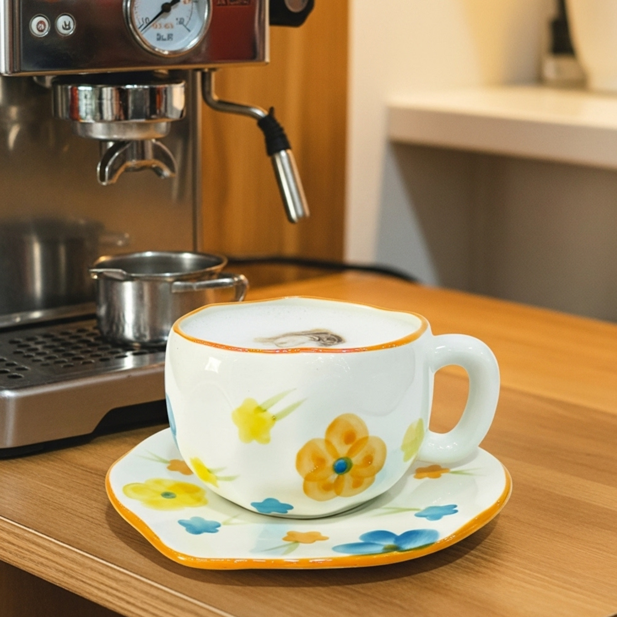 Tasse Fleurie Bord Orange – Élégance Colorée en Céramique Fiolla Home