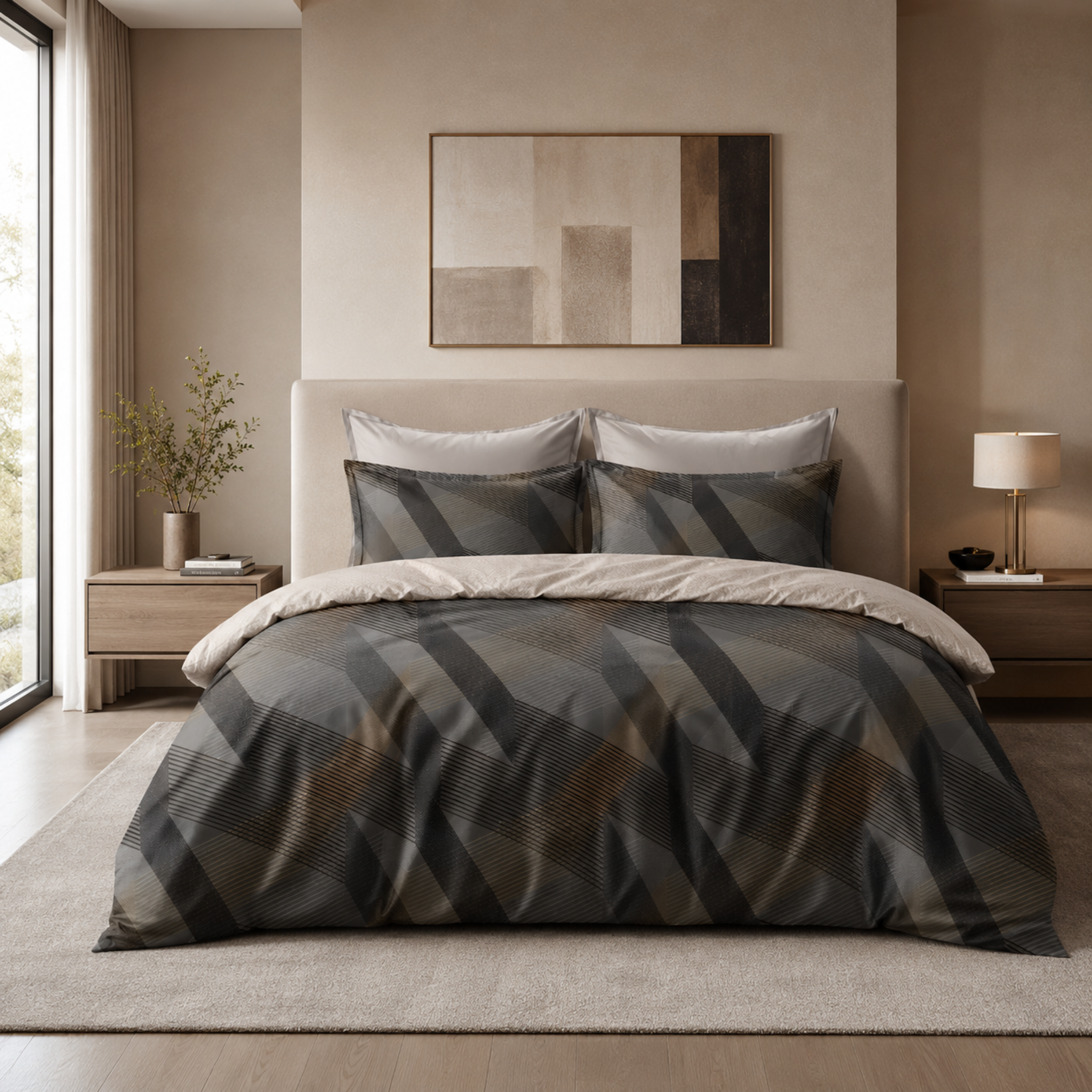 Parure de Lit Complète Satin Coton Motif Géométrique | Fiolla Home
