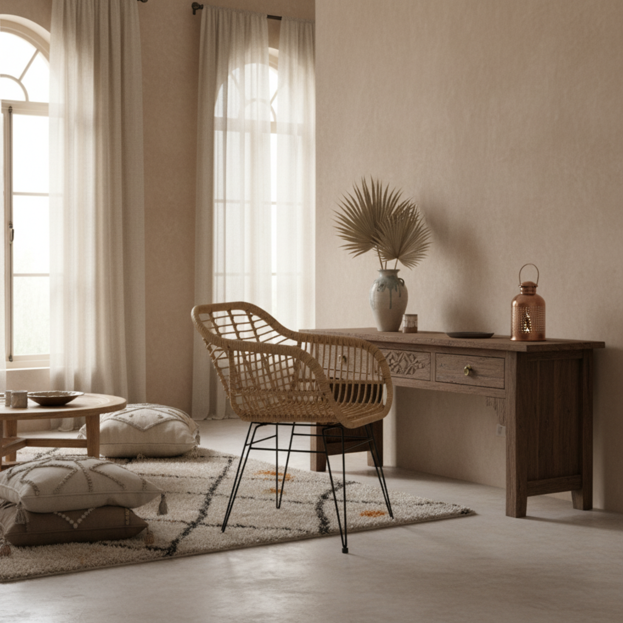 Chaise en Rotin Naturel sur Pieds Métalliques – Élégance Méditerranéenne Tunisie