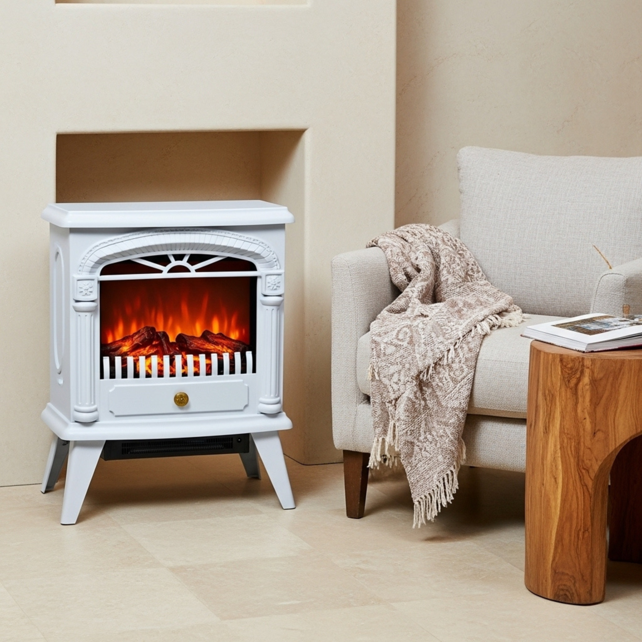 Cheminée Électrique Blanche – Effet Flamme LED | Tunisie