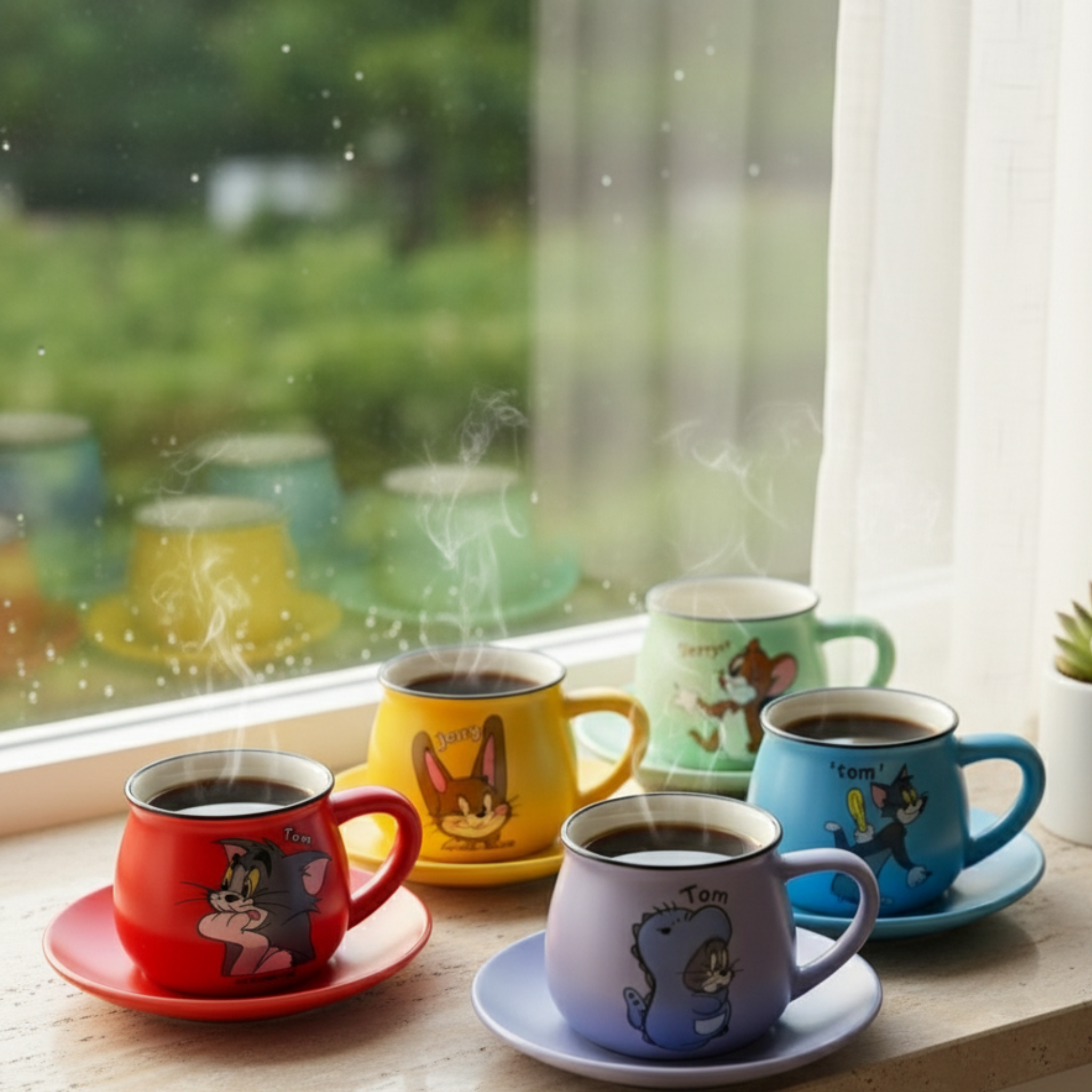 Service Café Noir | Tom & Jerry, 6 Tasses avec Soucoupes | Fiolla Home