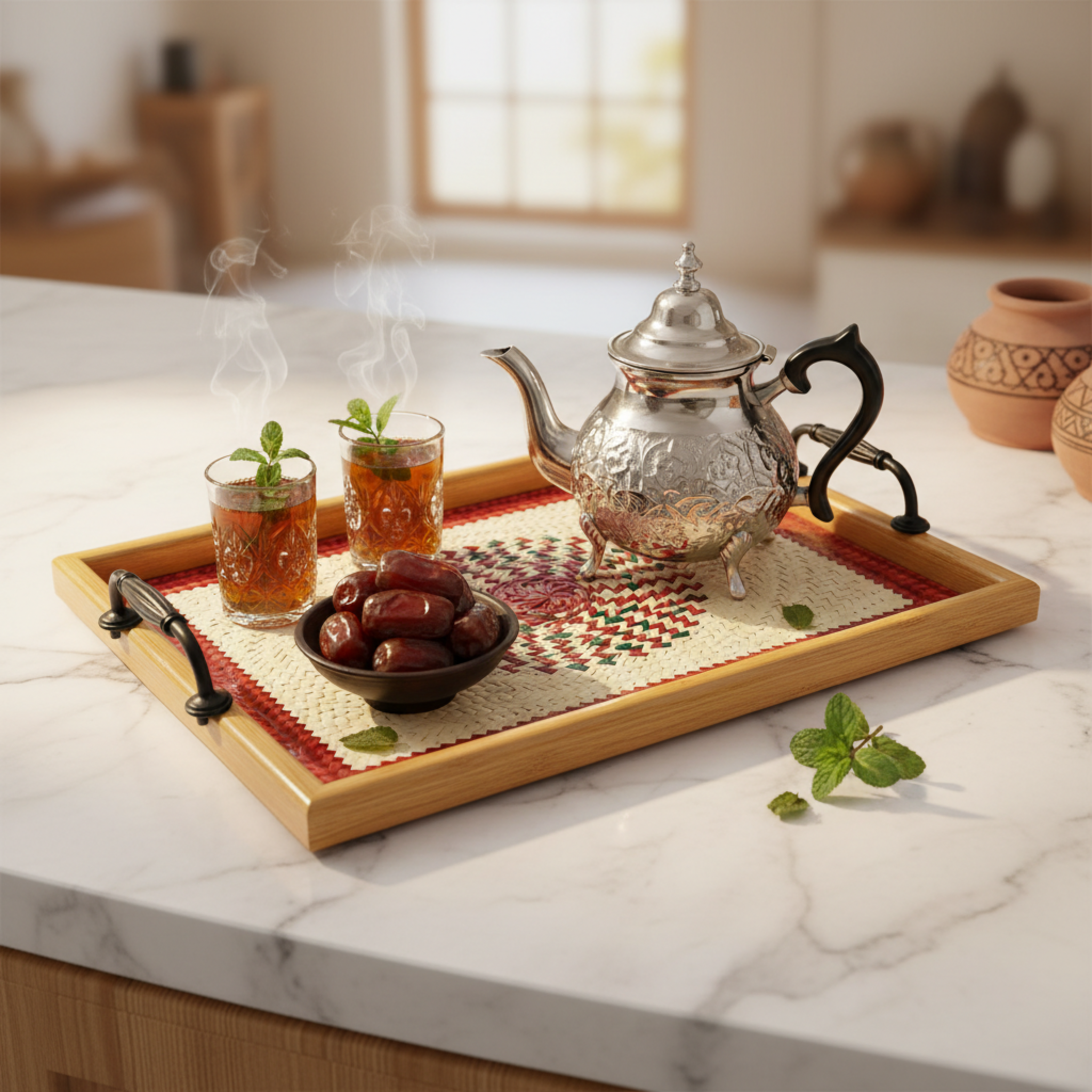 Lot de 2 Plateaux de Service Bois & Design Artisanal – Élégance Tunisienne