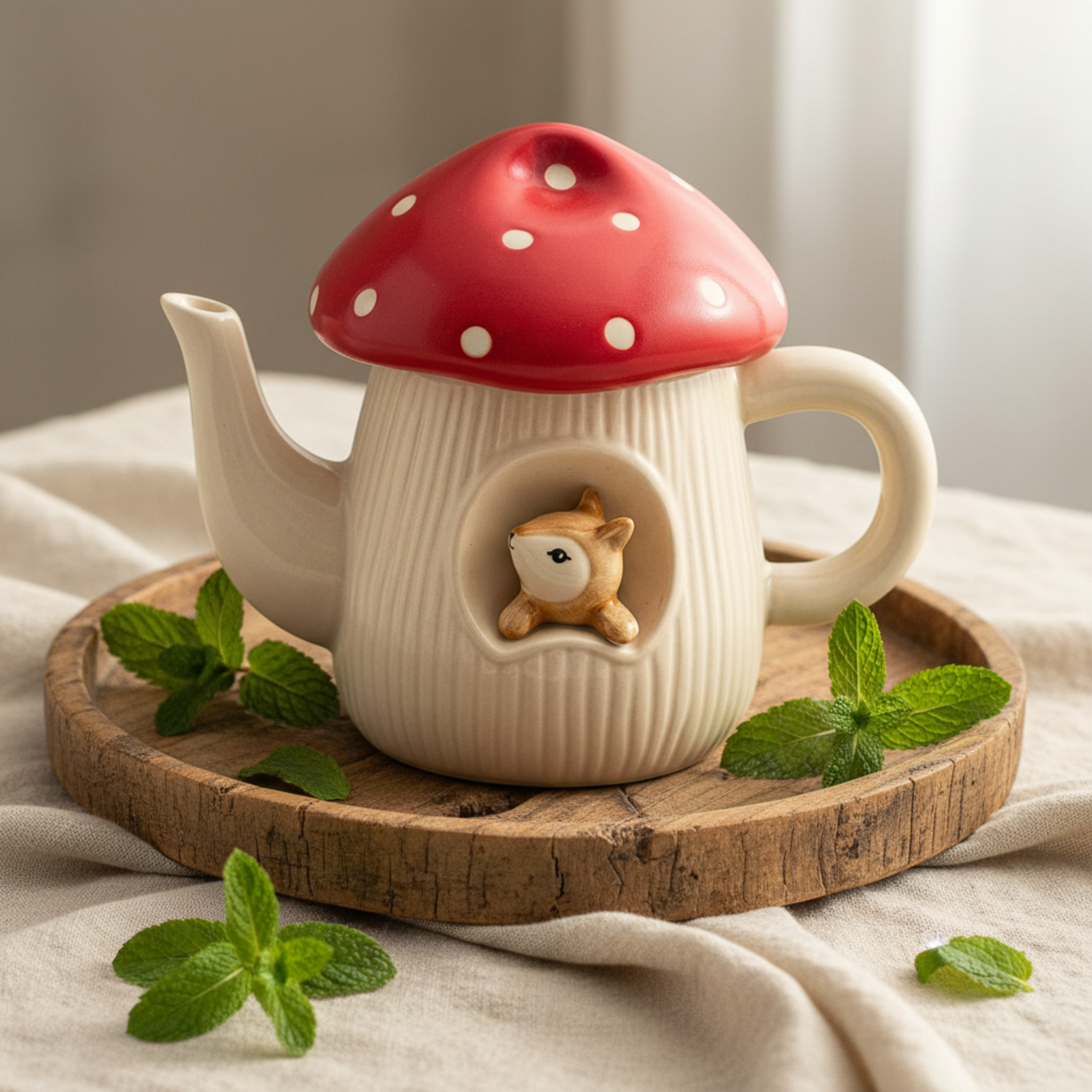 Théière Champignon & Renard : Design Mignon en Céramique - Top Tendance