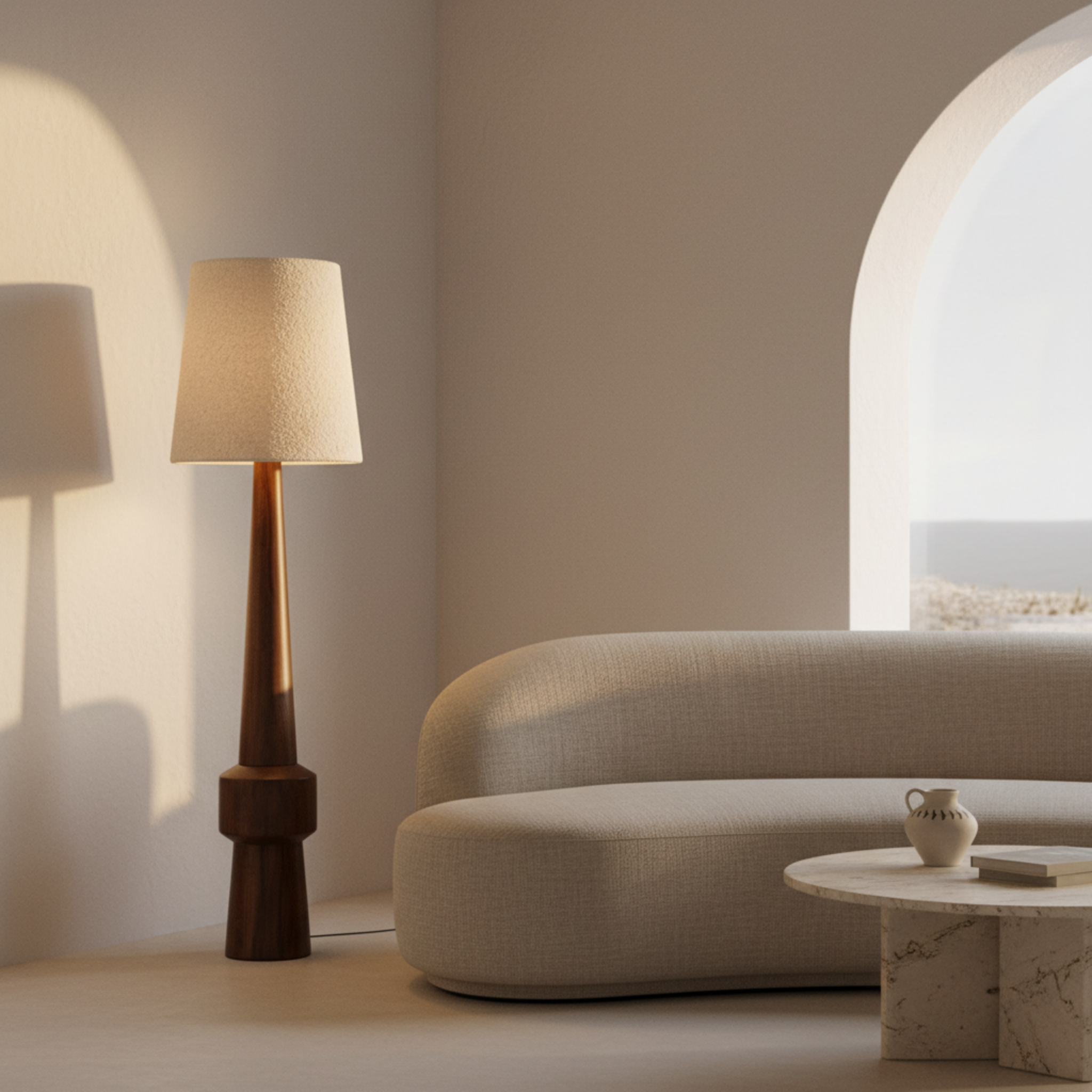 Lampadaire ATLAS Bois Rouge et Abat-Jour Bouclette | Tunisie