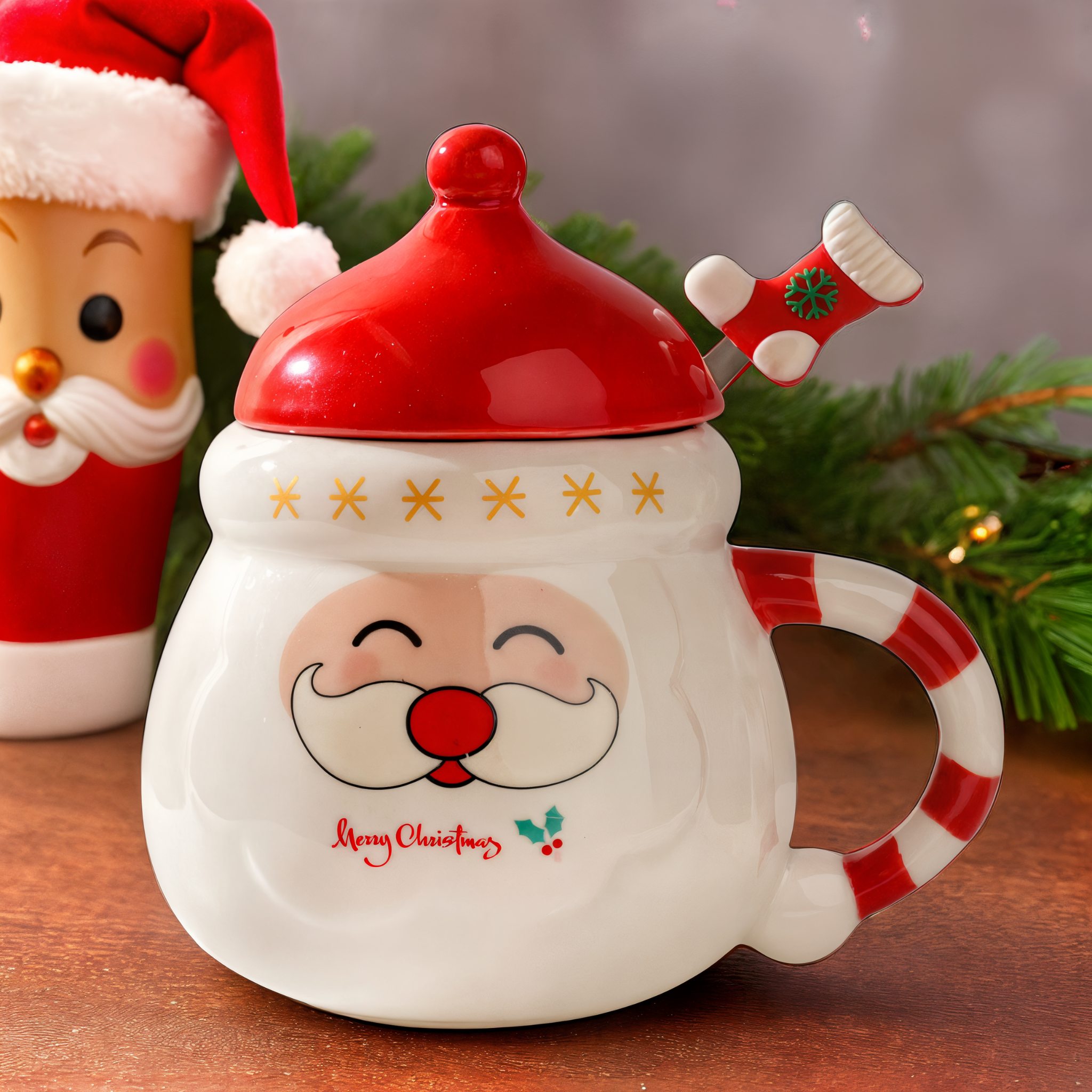 Mug Père Noël avec Couvercle | Cadeau de Noël Mignon | Fiolla Home