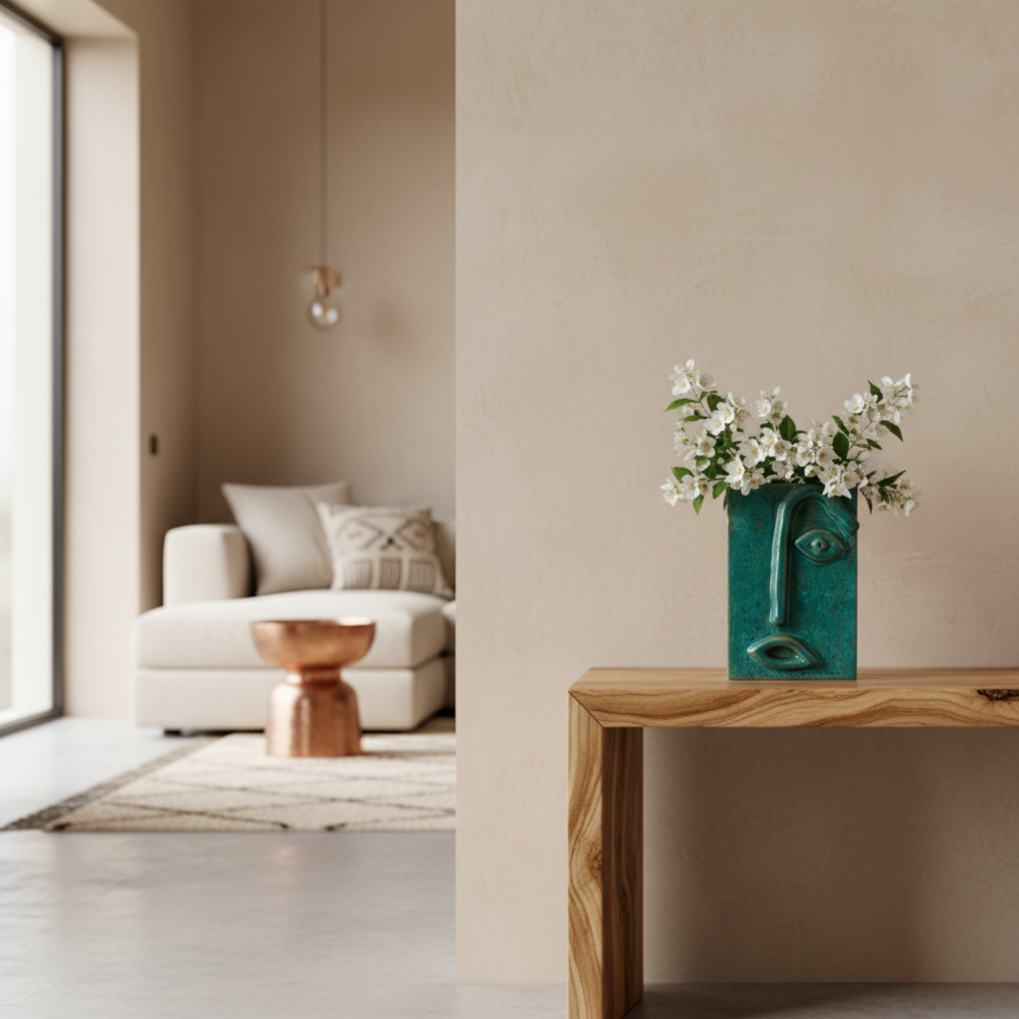 Vase Visage Rectangulaire à Un Œil – Céramique Émeraude