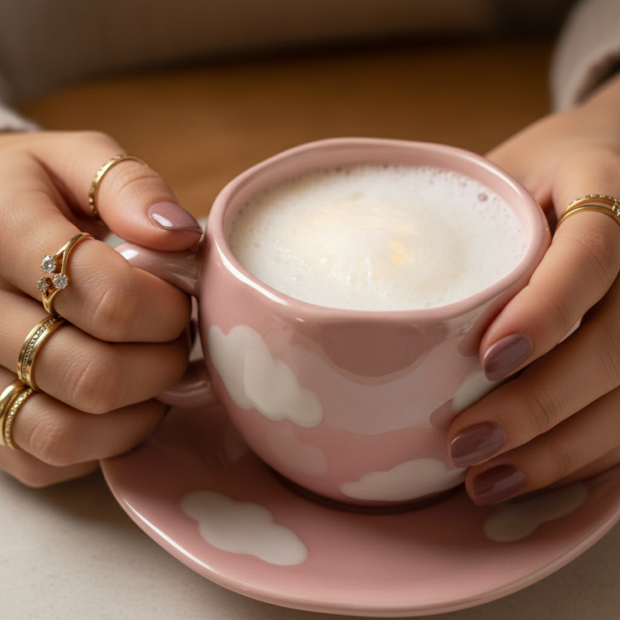 Tasse Nuage Rose en Céramique – Mug Design & Tendance (Soucoupe Incluse)