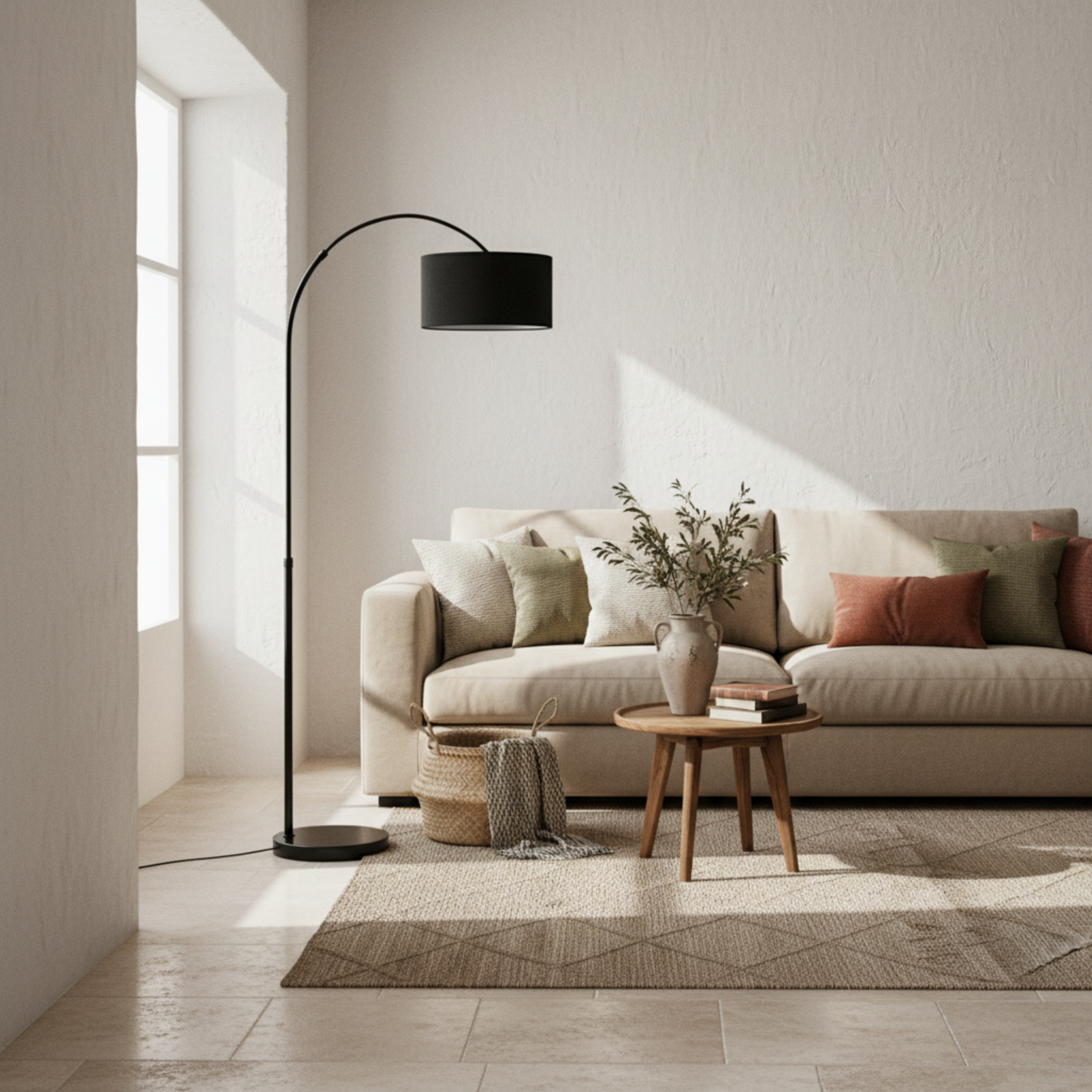 Lampadaire Arc Noir Moderne avec Abat-jour Élégant