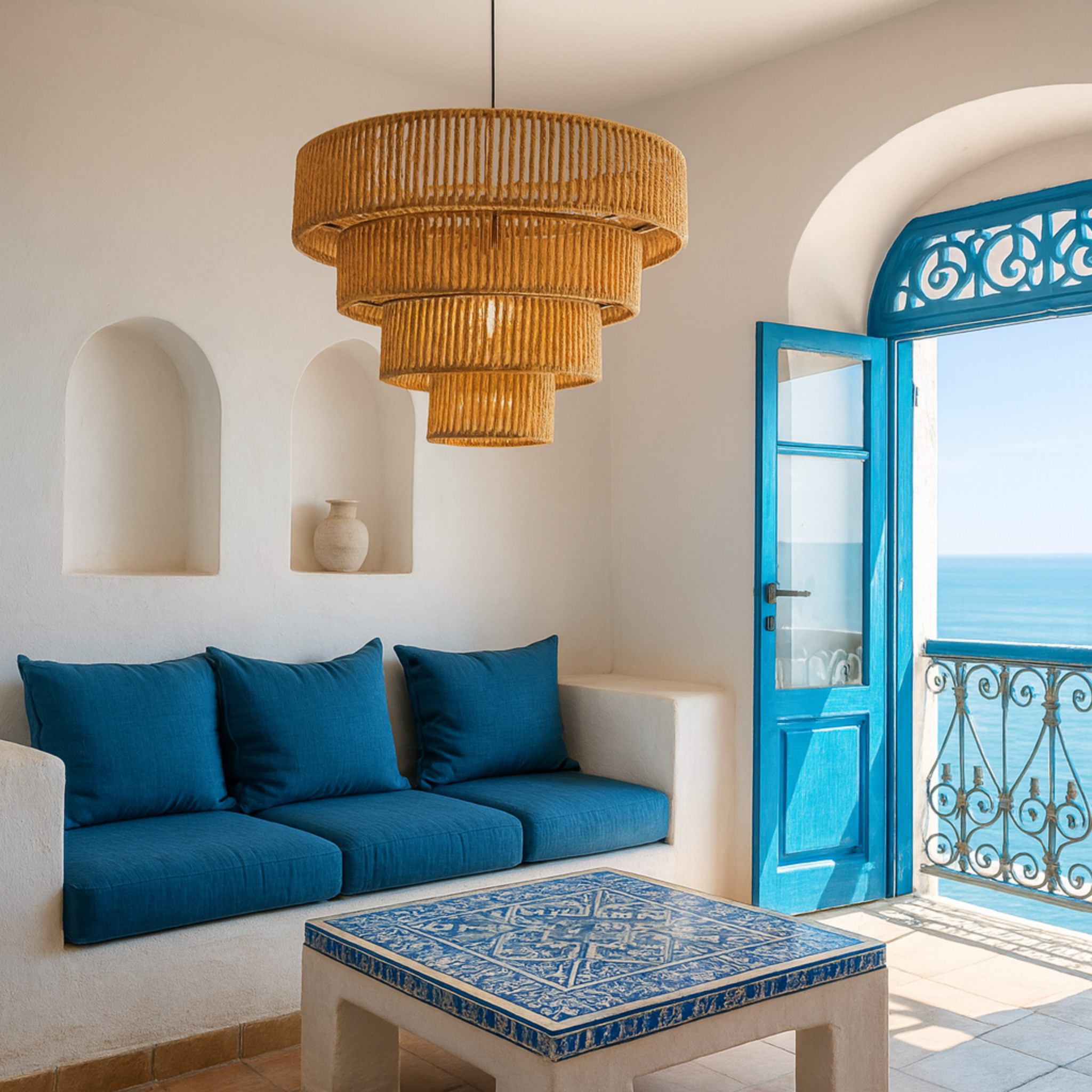 Grand Lustre Artisanal "Helios" en Fibres Naturelles – Bohème Chic