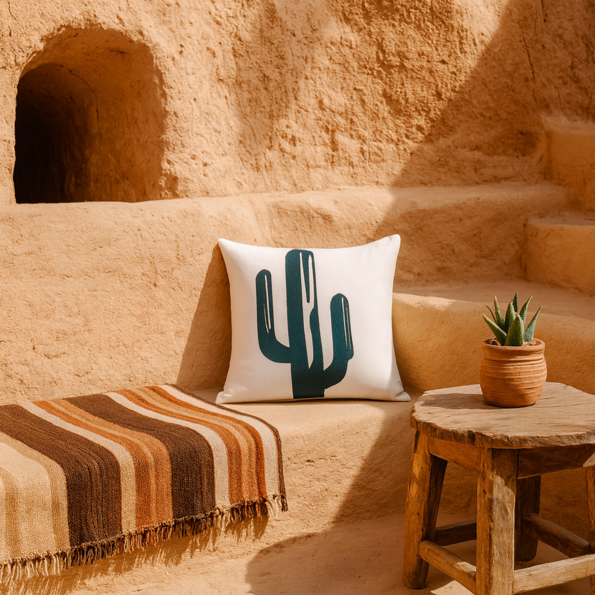 Coussin Décoratif Tunisie – Motif Cactus Vert | Fiolla Home