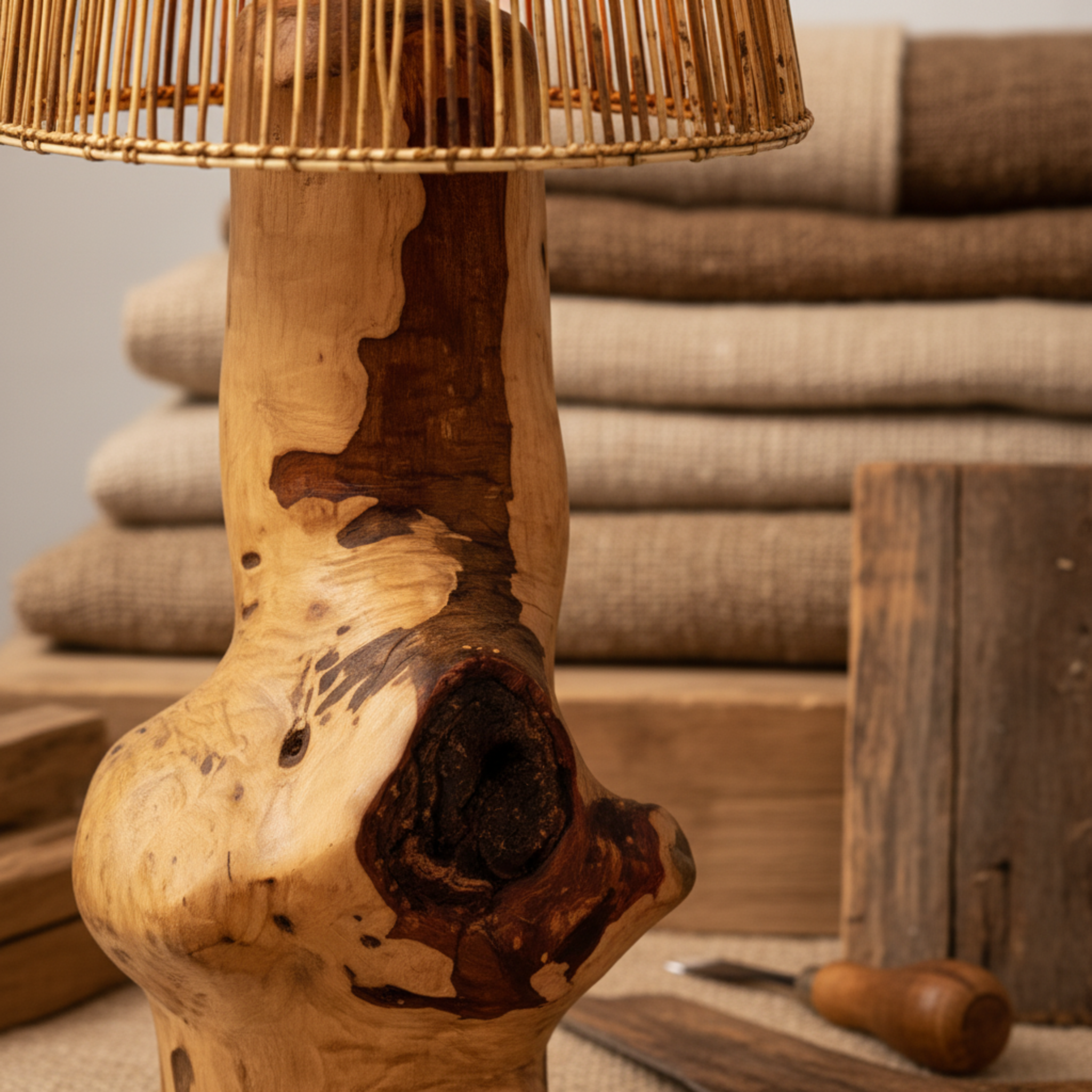 Lampadaire Artisanal Bois & Fibres de Palmier Fait Main | Fiolla Home