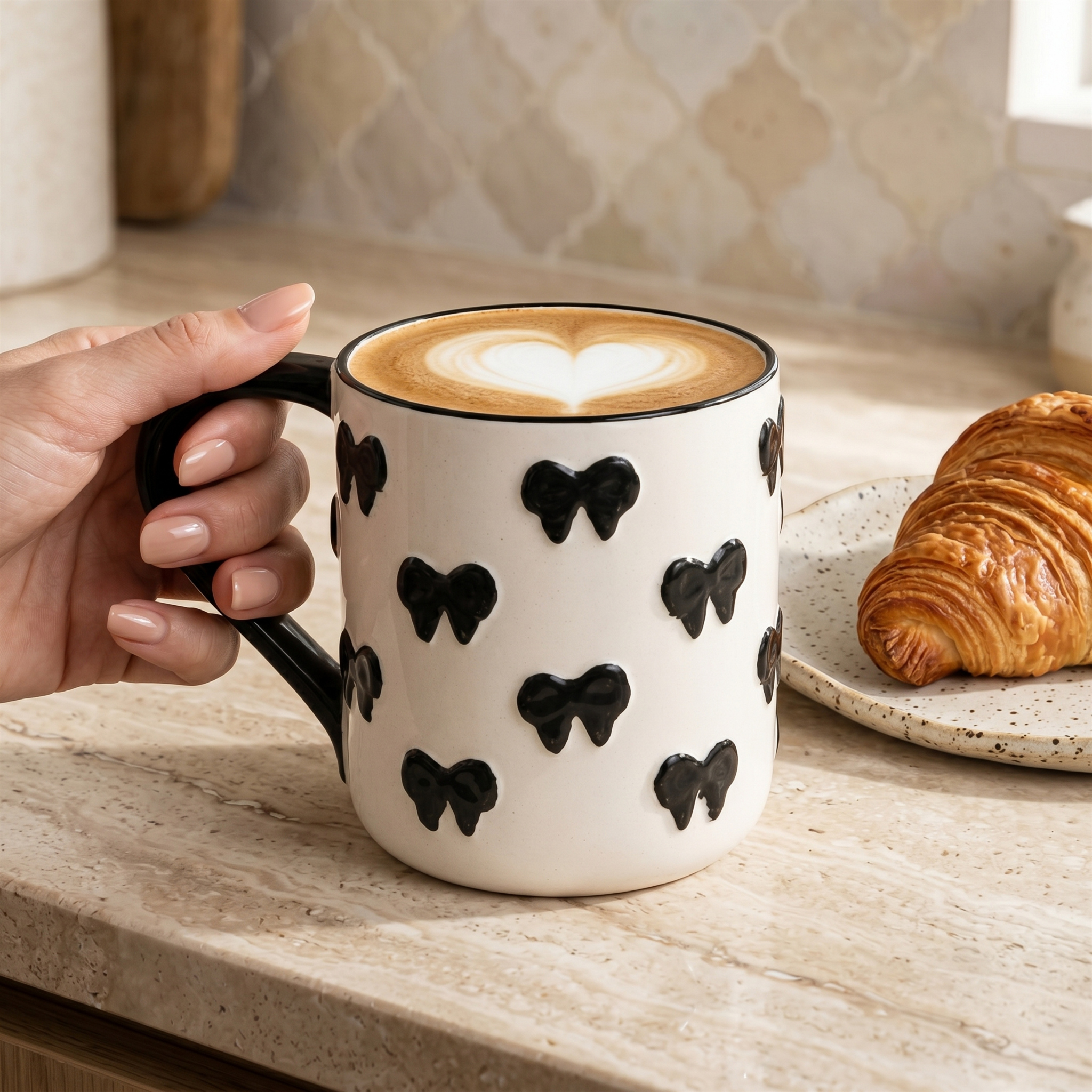 Mug Céramique Nœud Noir Tunisie | Tasse Café Coquette | Fiolla Home