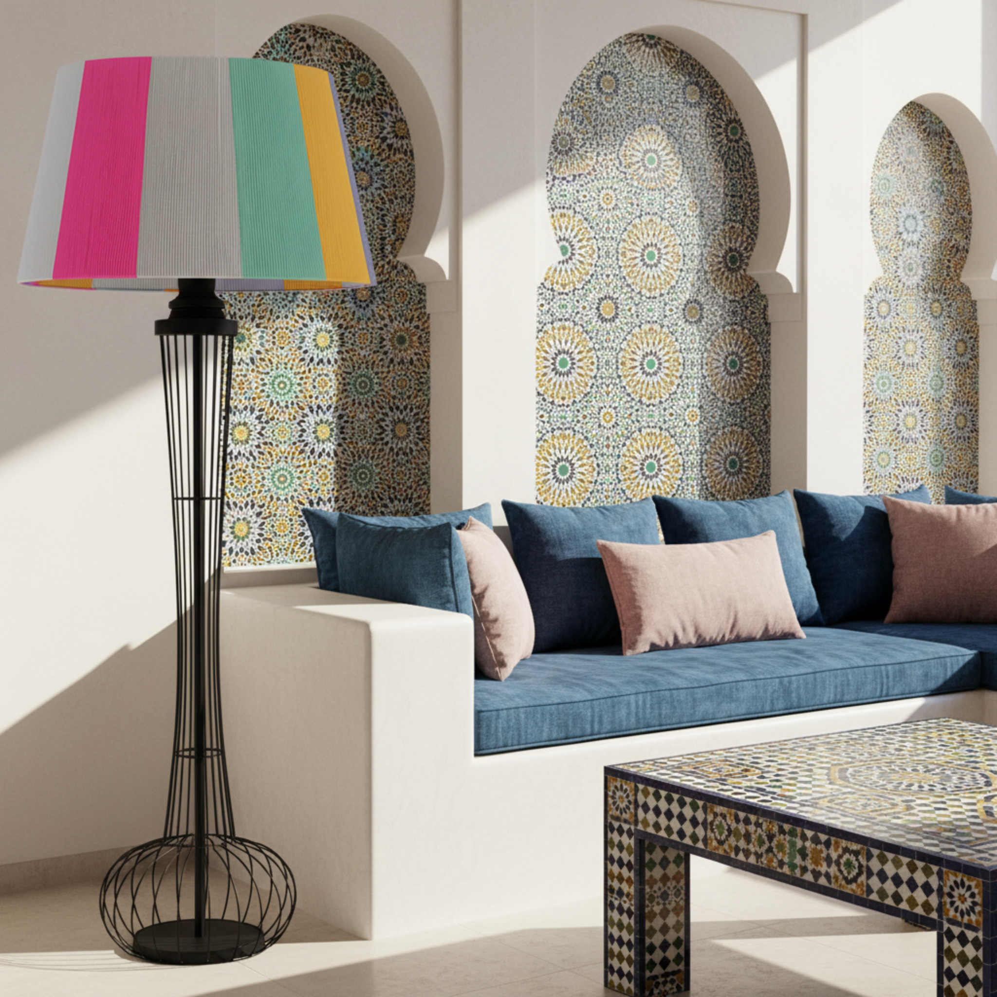 Lampadaire Design Multicolore | Abat-jour Graphique & Métal | Tunisie