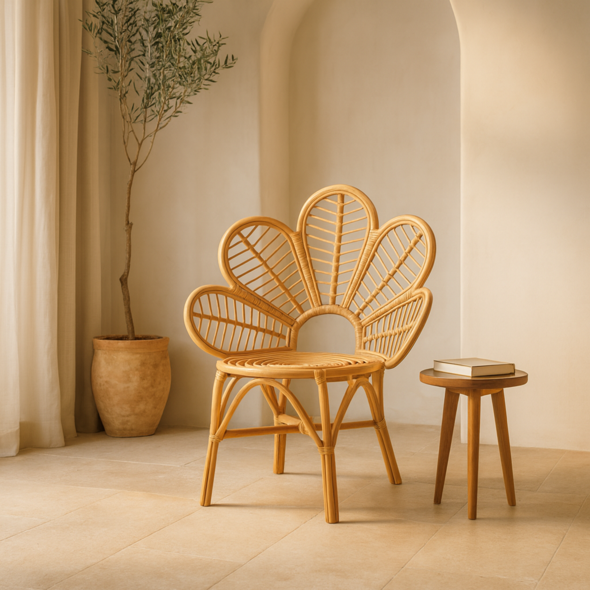 Chaise fleur rotin Tunisie | Design artisanal chic | Fiolla Home