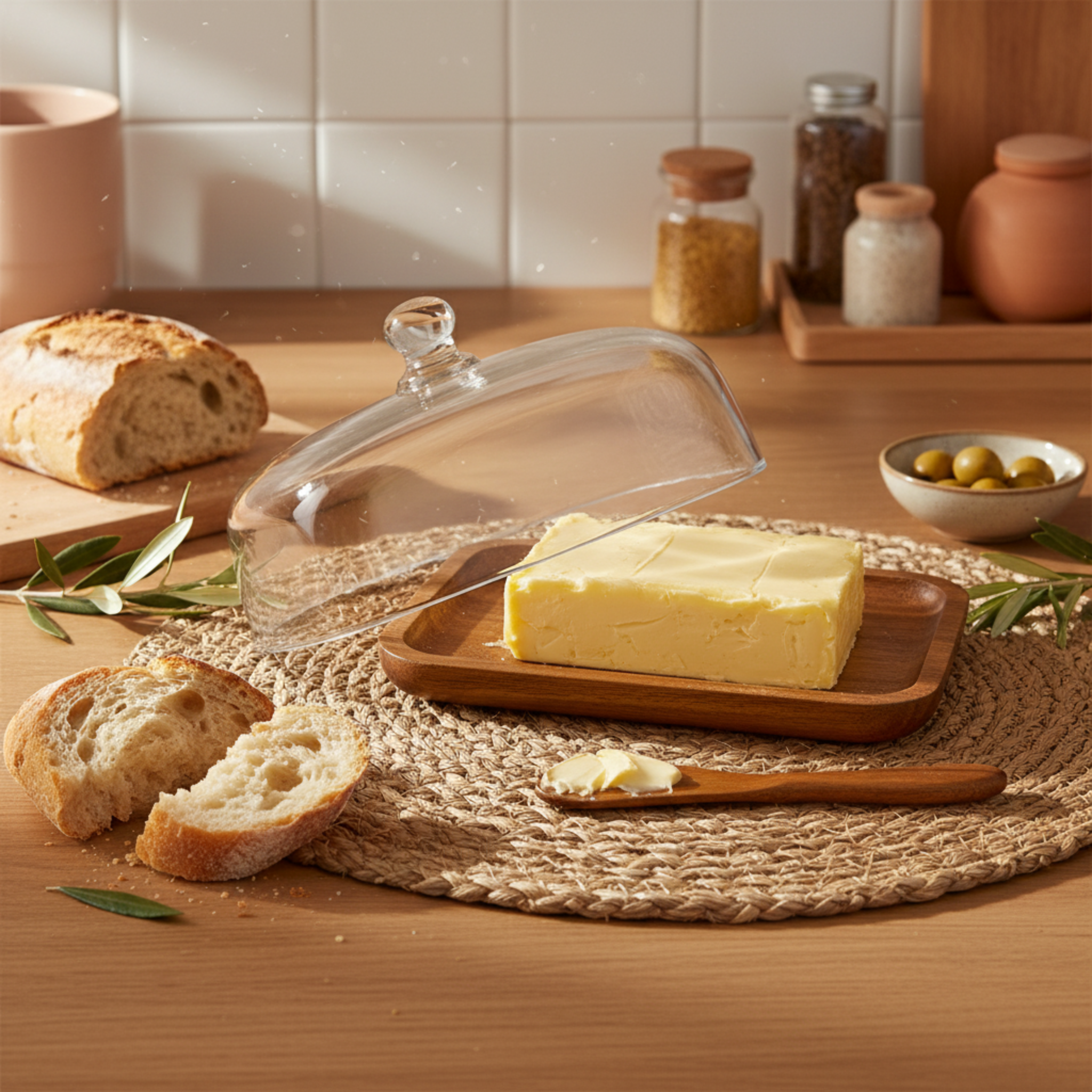 Beurrier Design en Bois d'Acacia & Tartineur Inclus - Tunisie