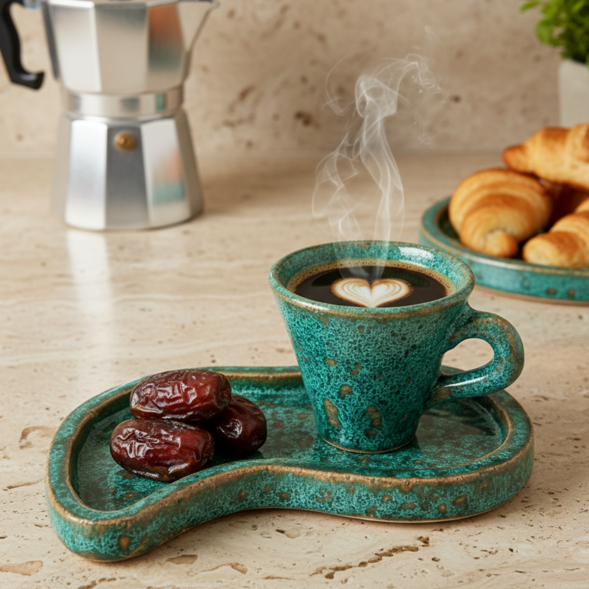 Tasse Café Noir avec Sous-Tasse — Céramique Fait Main