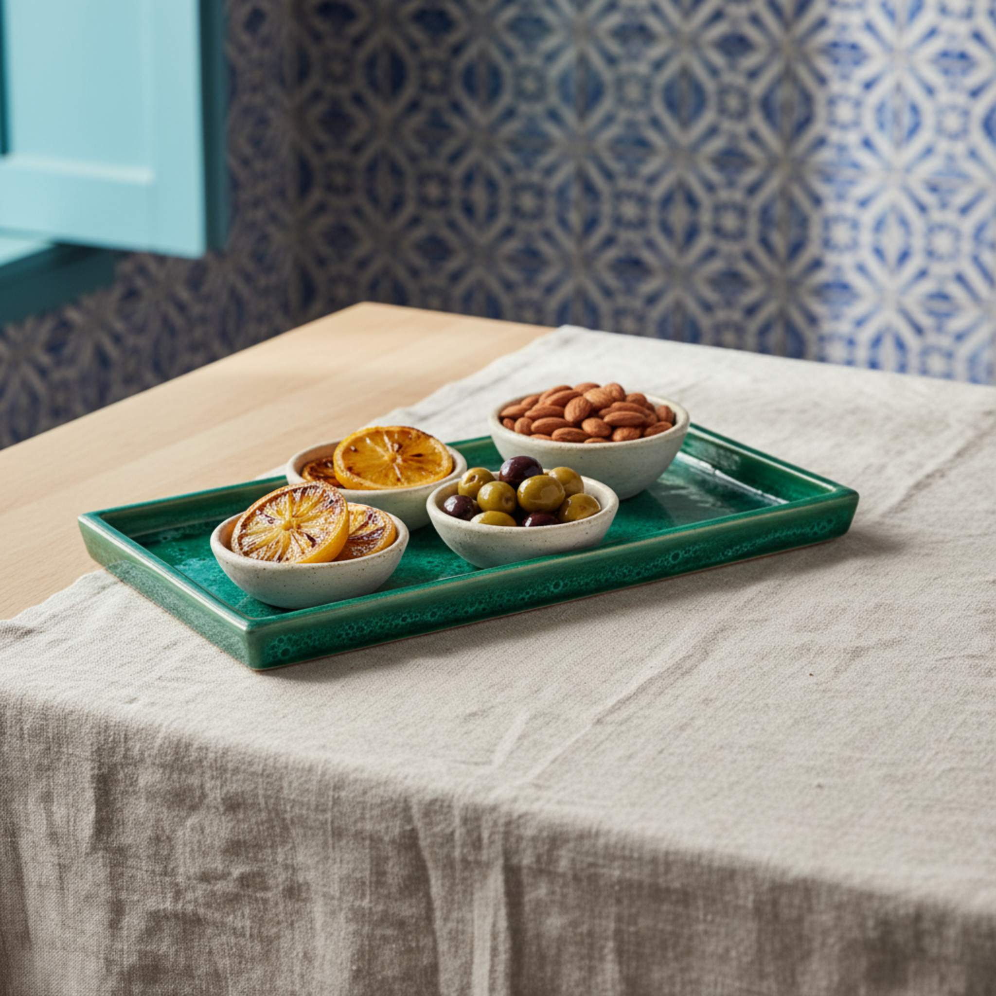 Plateau en céramique émaillé vert – Coiffeuse & Service