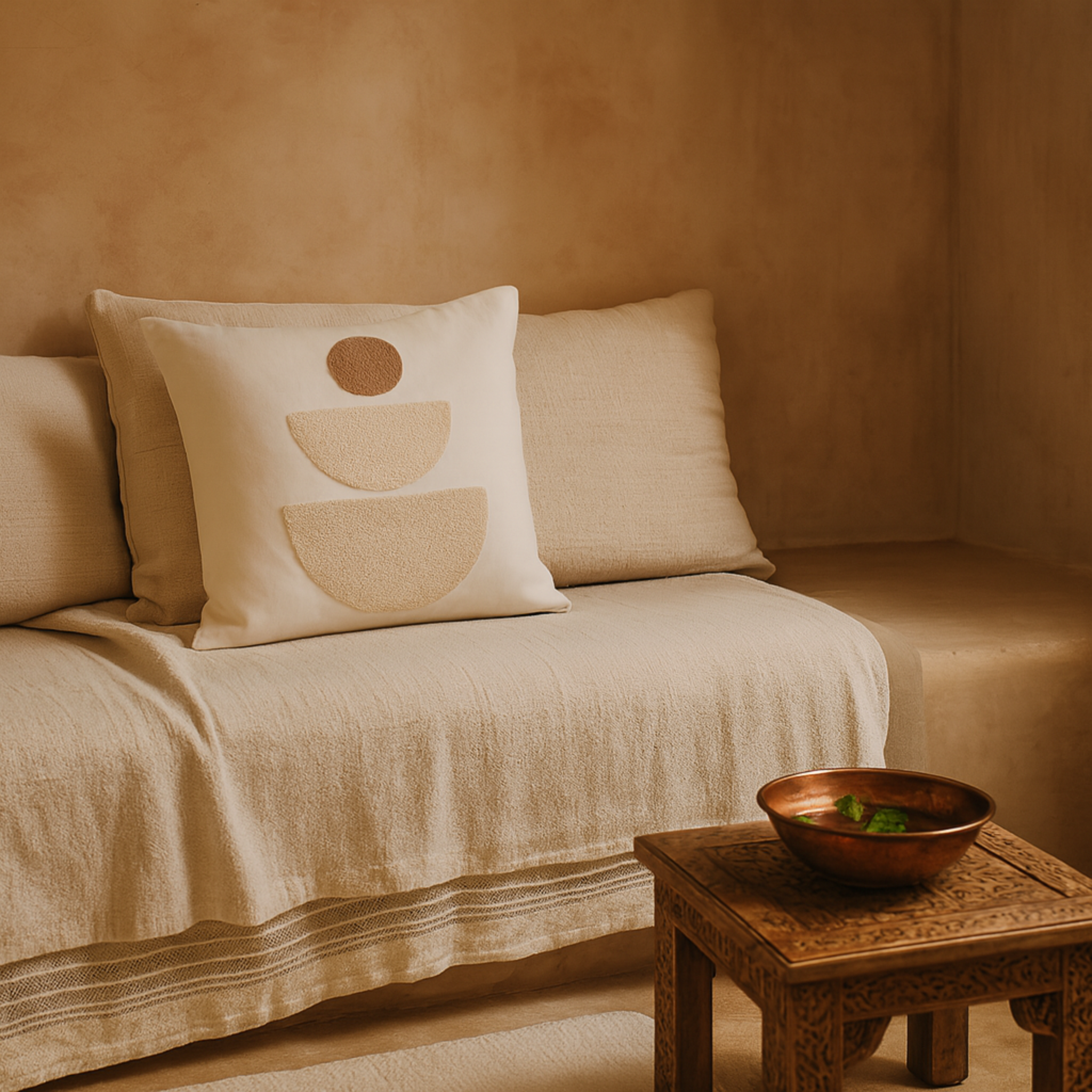 Coussin Géométrique Beige Tunisie – Totem Bouclette | Fiolla Home