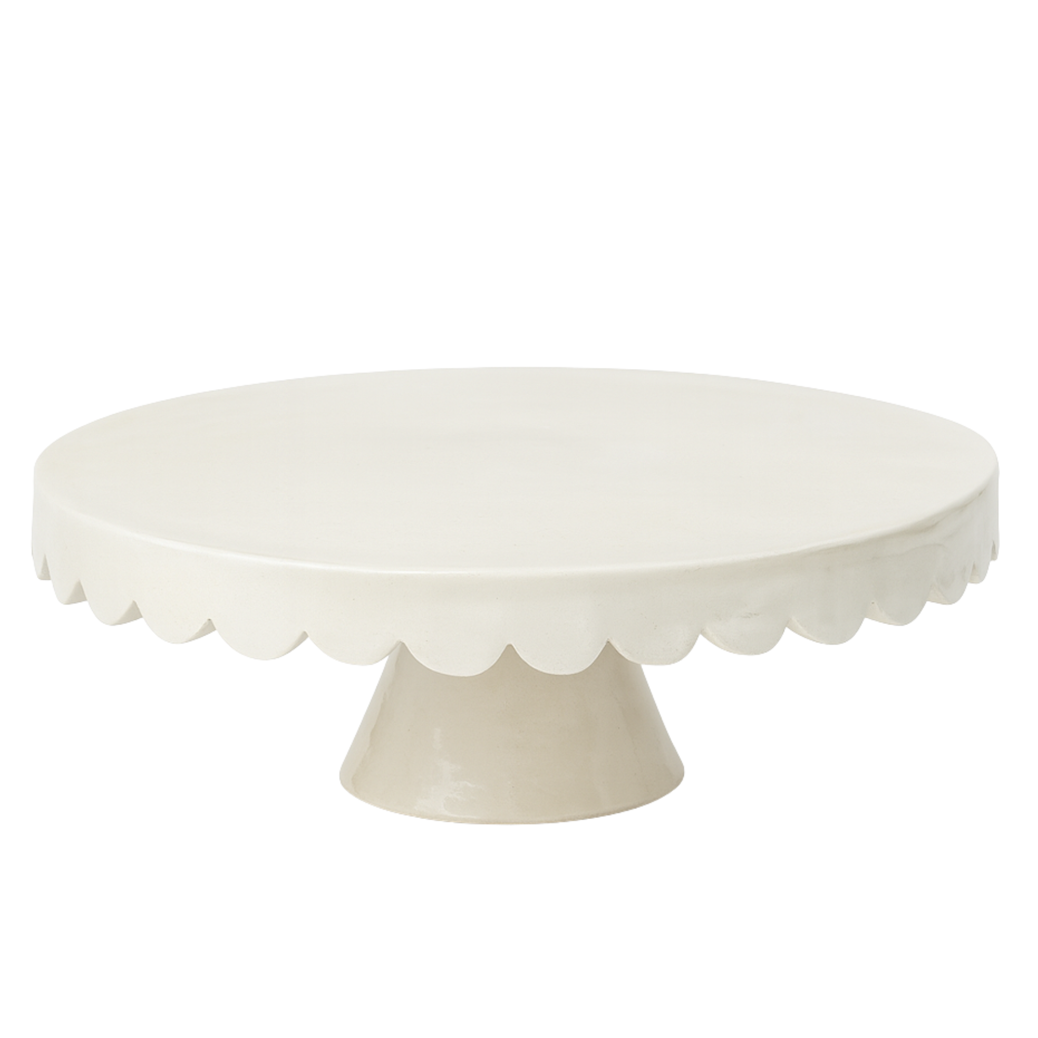 Présentoir à gâteau en céramique – Blanc ivoire, bord ondulé (100% fait main, Tunisie)