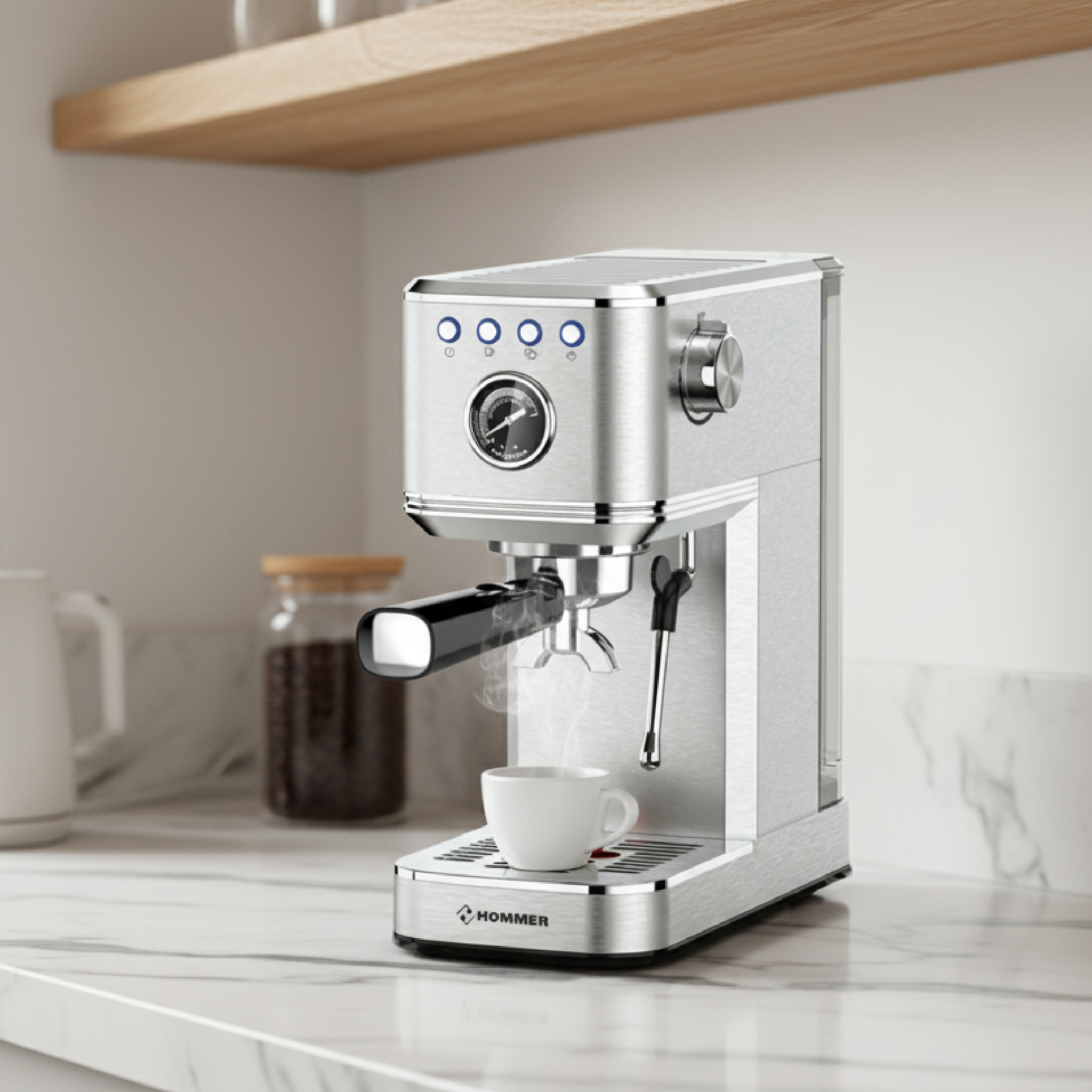 Machine à Café Espresso Inox 1350 W | Couleur Silver | Fiolla Home