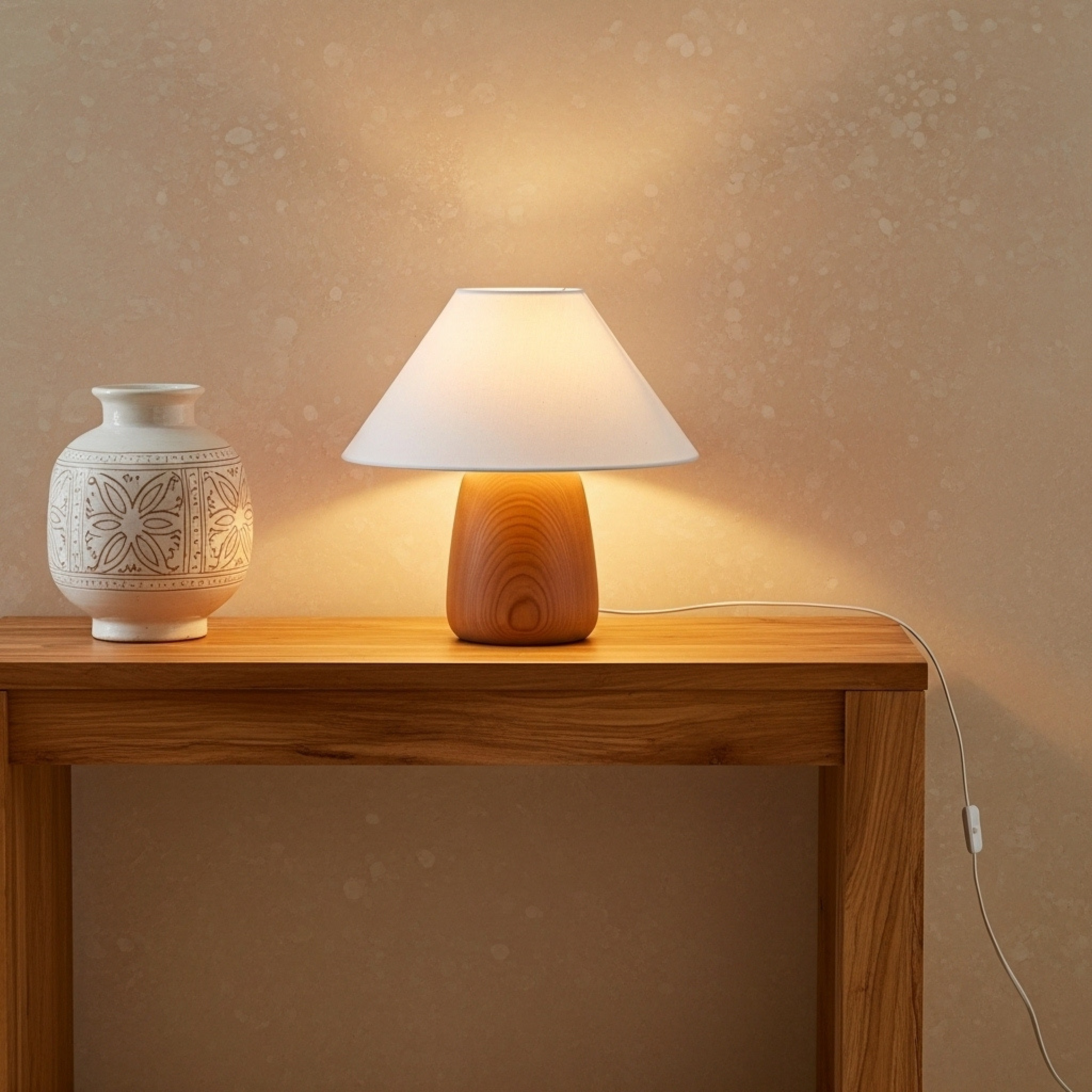 Veilleuse en Bois Artisanale – Lampe de Chevet Design Tunisie