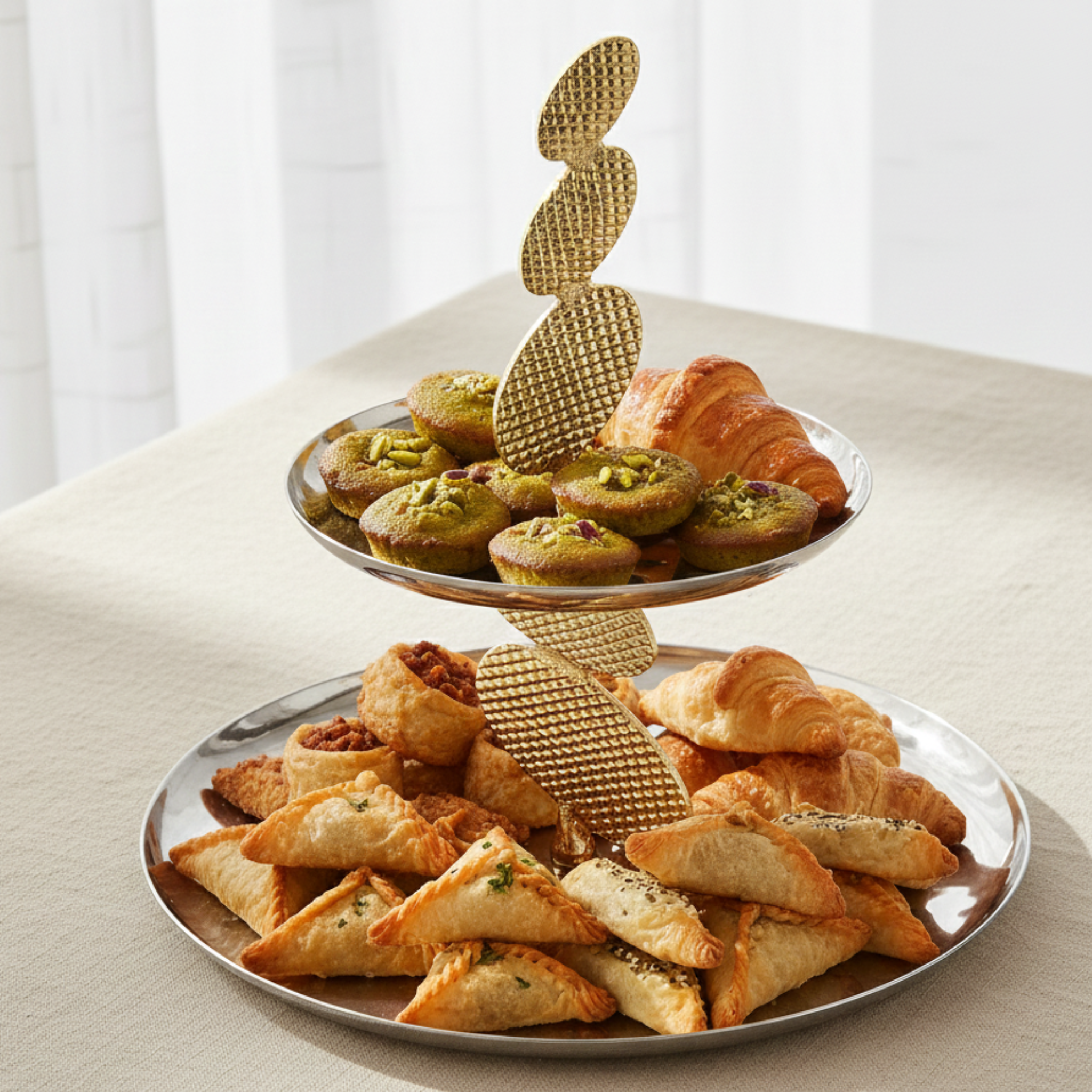 Serviteur à Gâteaux 2 Niveaux - Cuivre Indien Premium & Inox Martelé