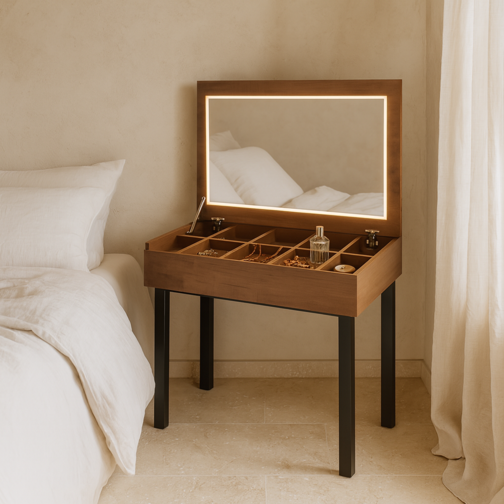 Bureau/Coiffeuse 2-en-1 avec Miroir LED | Tunisie | Fiolla Home
