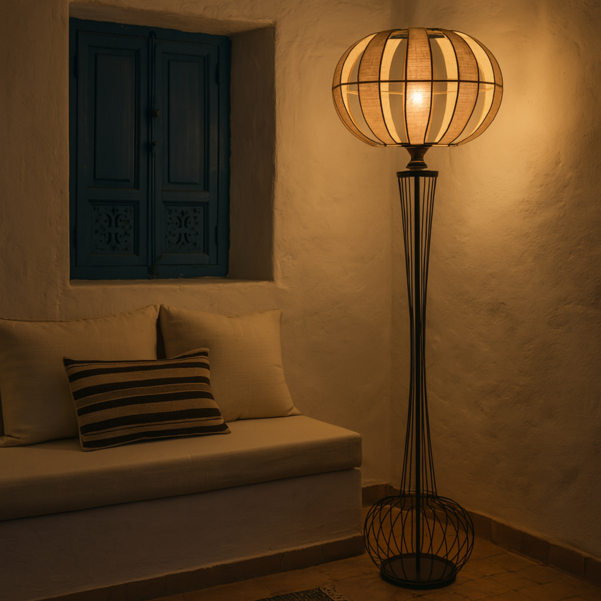 Lampadaire Design en Jute & Métal Noir | Luminaire Artisanal | Tunisie