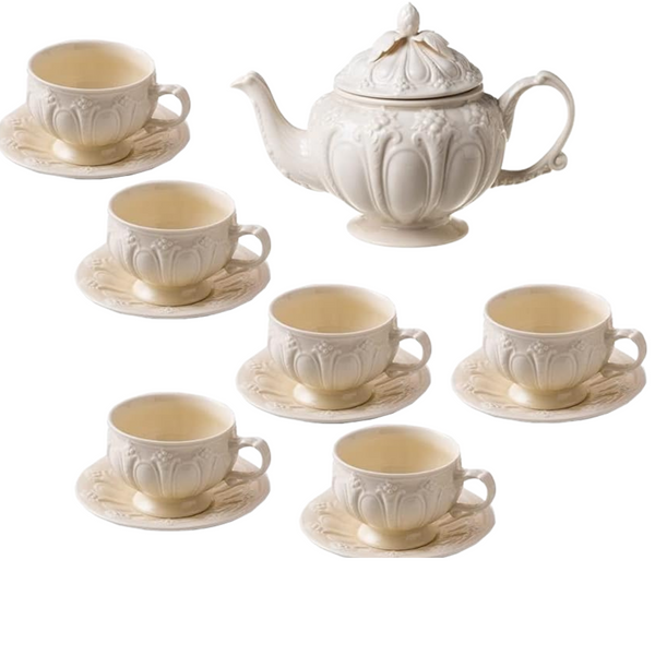 Service Porcelaine Blanche Café au Lait – 6 Tasses + Théière | Fiolla Home
