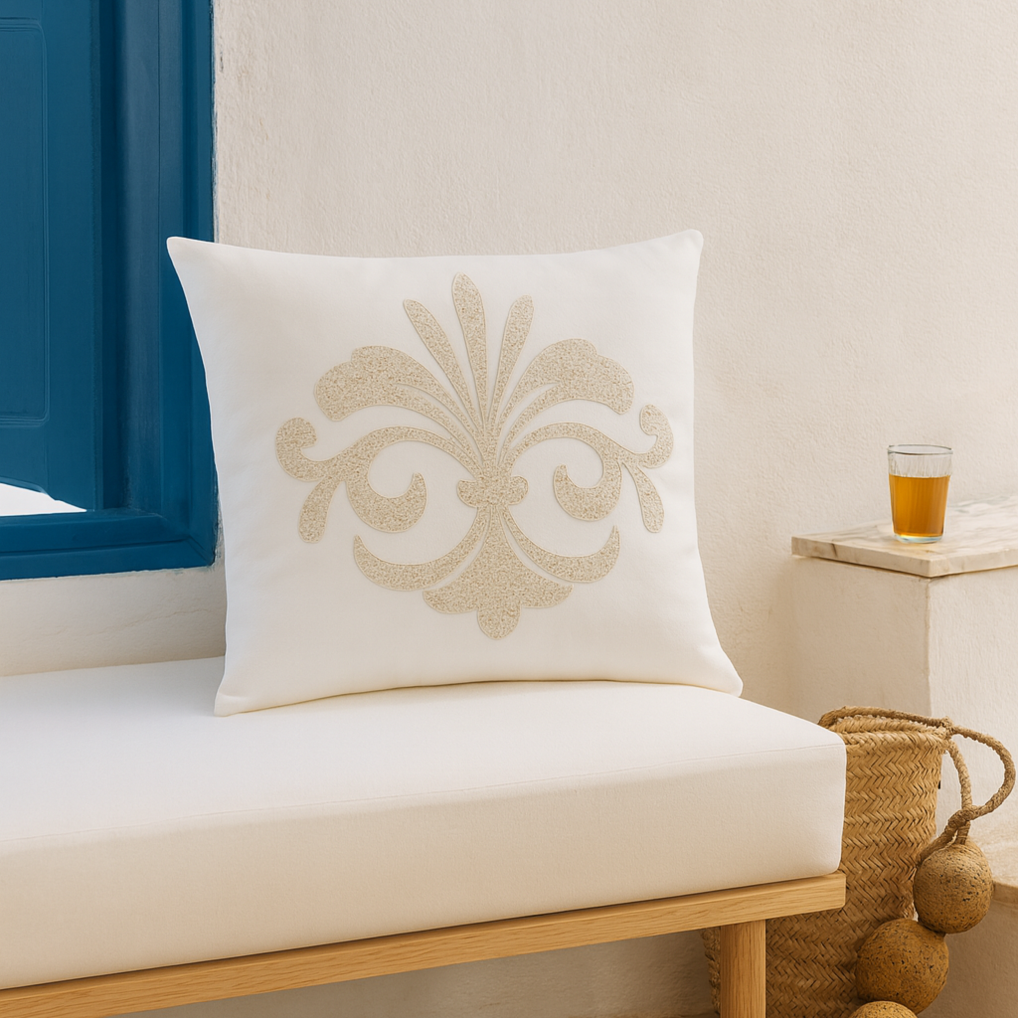 Coussin Décoratif Beige – Motif Fleur de Lys | Fiolla Home